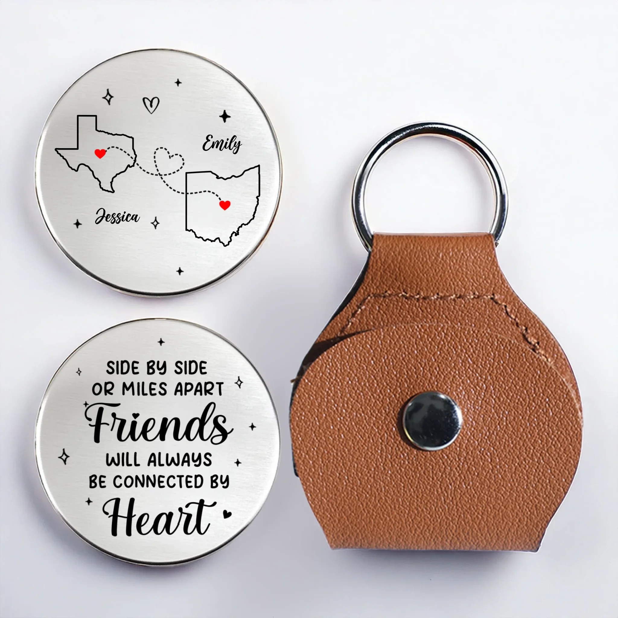 Custom Long Distance Pocket Hug - Personalized Best Friend Birthday Gifts For Women, Besties, Sisters, BFF - Miles Apart Still Connected By Heart - Robaser