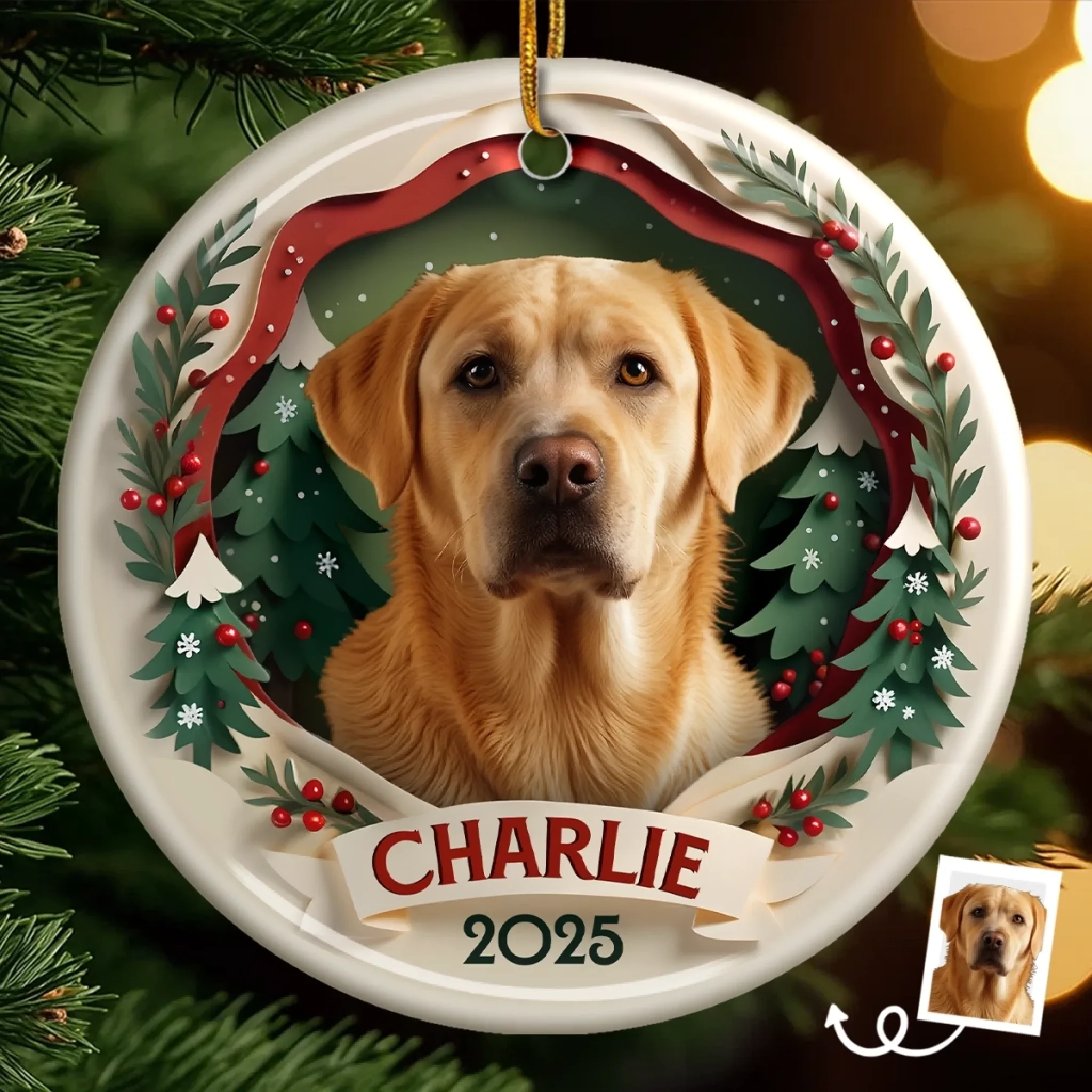 Custom Photo Ceramic Ornament - Personalized Pet Memorial Sympathy Gifts For Dogs, Cats - Forever In My Heart - Robaser