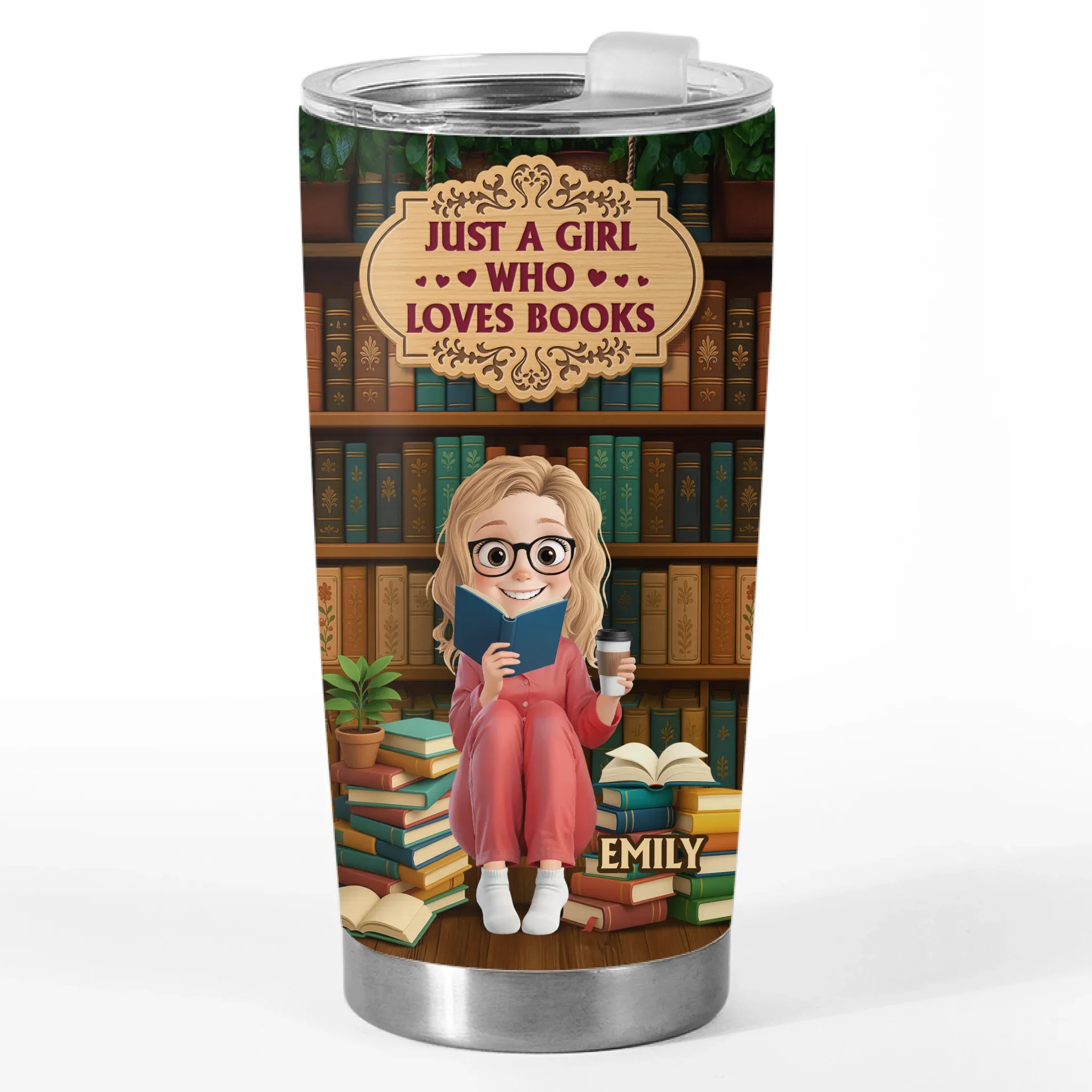 Custom Tumbler - Personalized Bookish Gifts For Book Lovers, Bookworms, Readers - Just A Girl Who Loves Books - Robaser