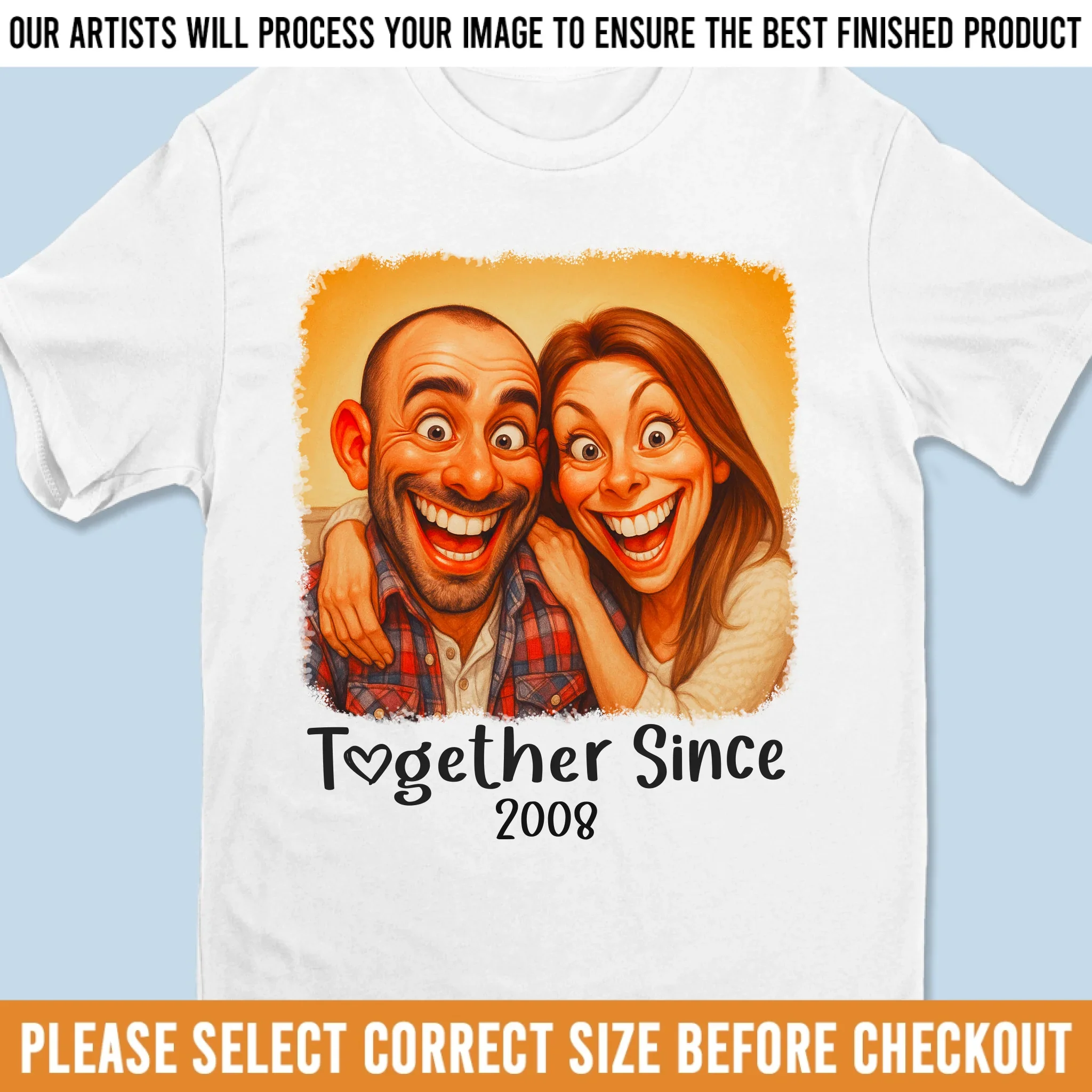 Custom Photo Funny Caricature Unisex T-shirt, Premium T-shirt, Hoodie - Personalized Anniversary Wedding Gifts For Husband And Wife, Him And Her - No Givebacks, Just Give Love - Robaser