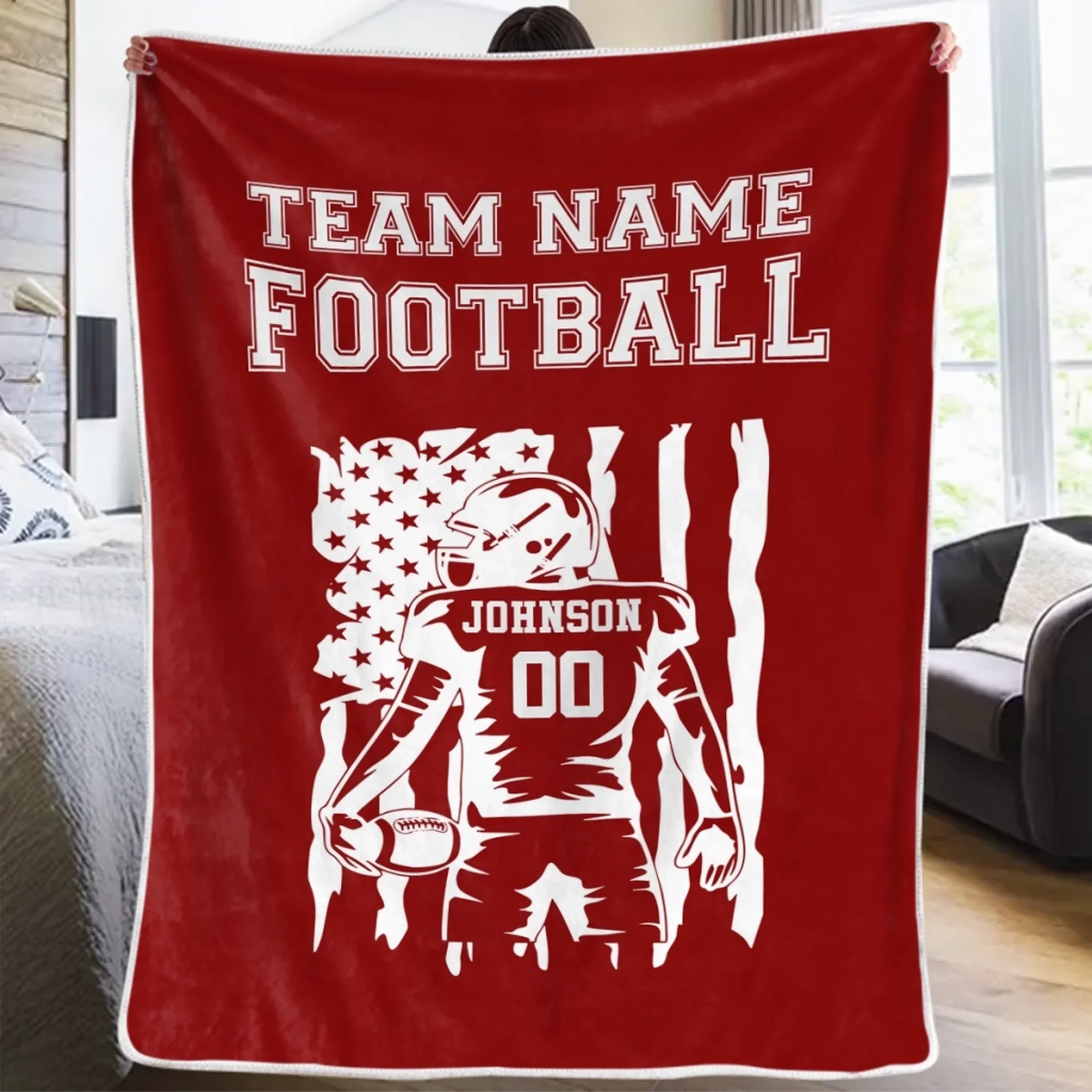 Custom American Football Blanket - Personalized Gift For Birthday, Football Football Lovers, NFL Fans, Sport Lovers, Senior Graduation Gift - Team Name with Flag - Robaser