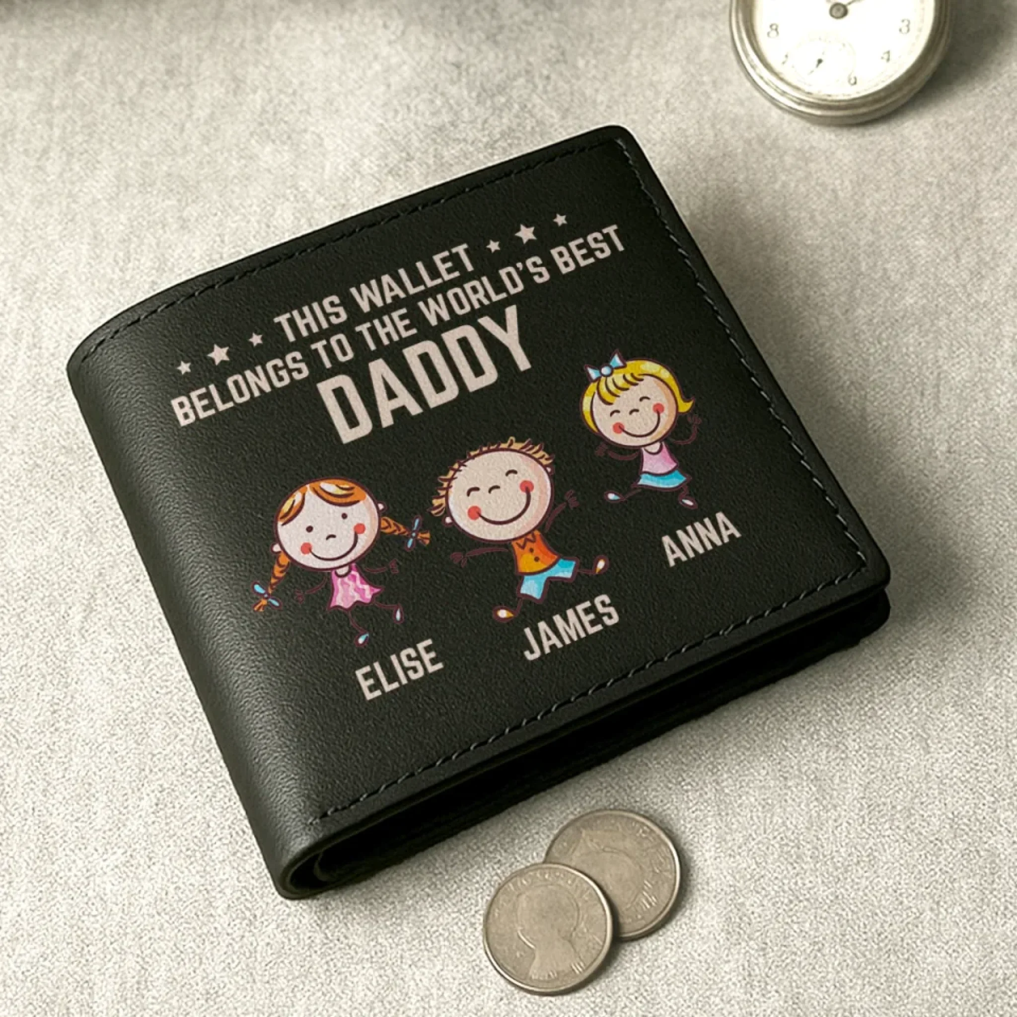 This Wallet Belongs To The World  s Best Daddy - Family Personalized Custom Double-Sided Printed Leather Wallet - Father's Day, Gift For Dad, Grandpa - Robaser