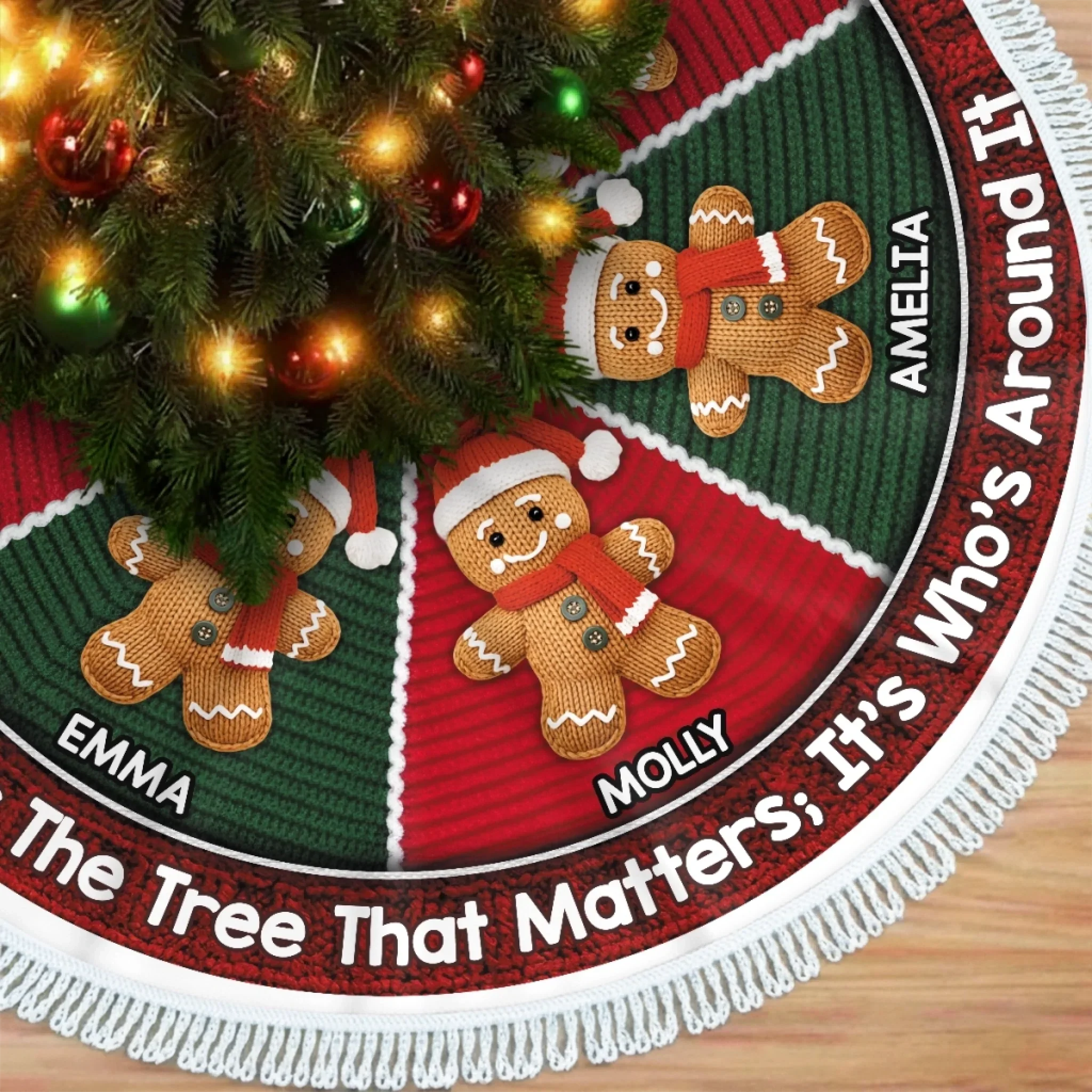 Custom Crochet Gingerbread Tree Skirt - Personalized Christmas Birthday Gifts For Mom, Dad, Brother, Sister, Kids - Love Wrapped In Every Snowflake - Robaser