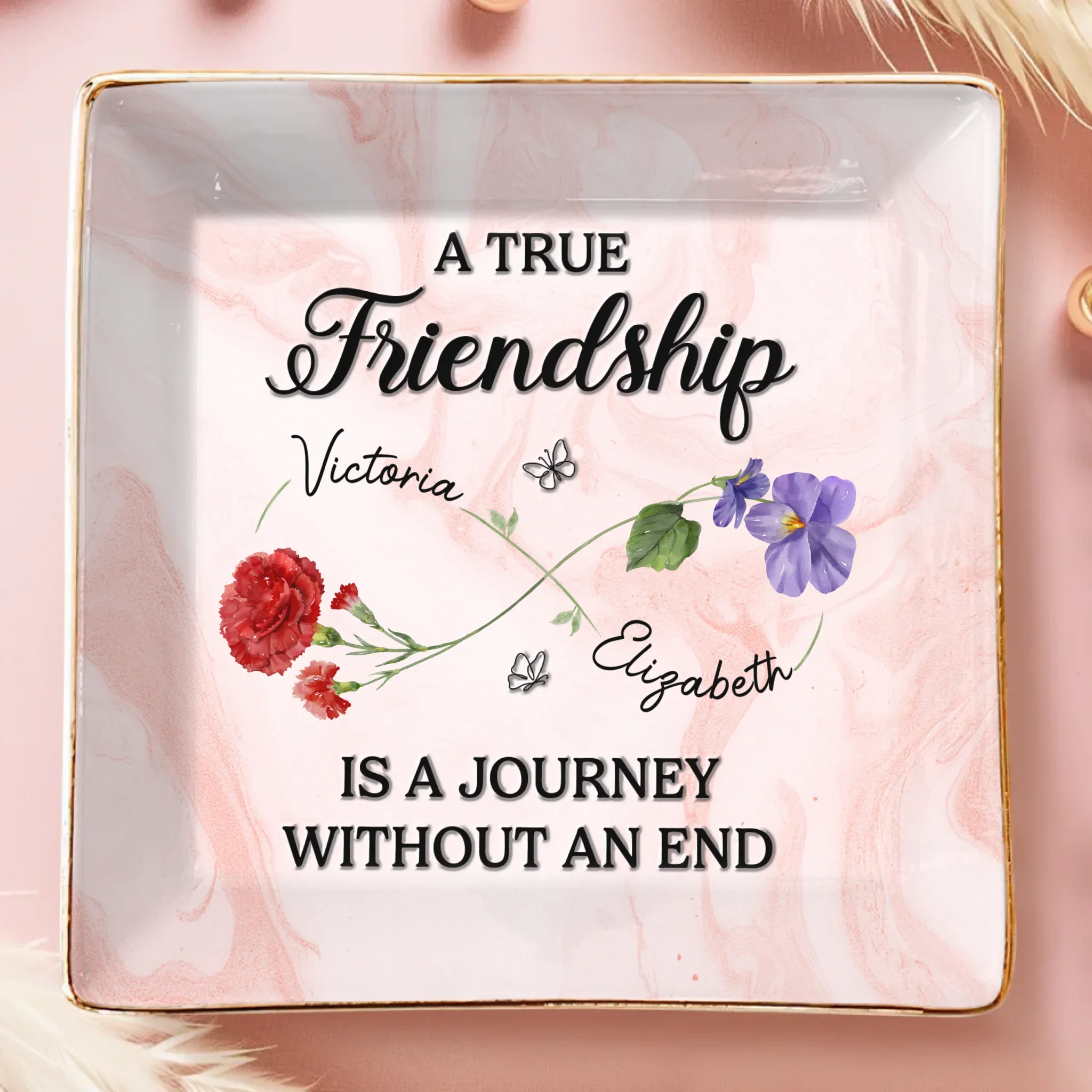 Custom Full-Print Jewelry Dish - Personalized Best Friend Birthday Gifts For Women, Besties, Sisters, BFF  - Rooted In Love, Blooming In Friendship - Robaser