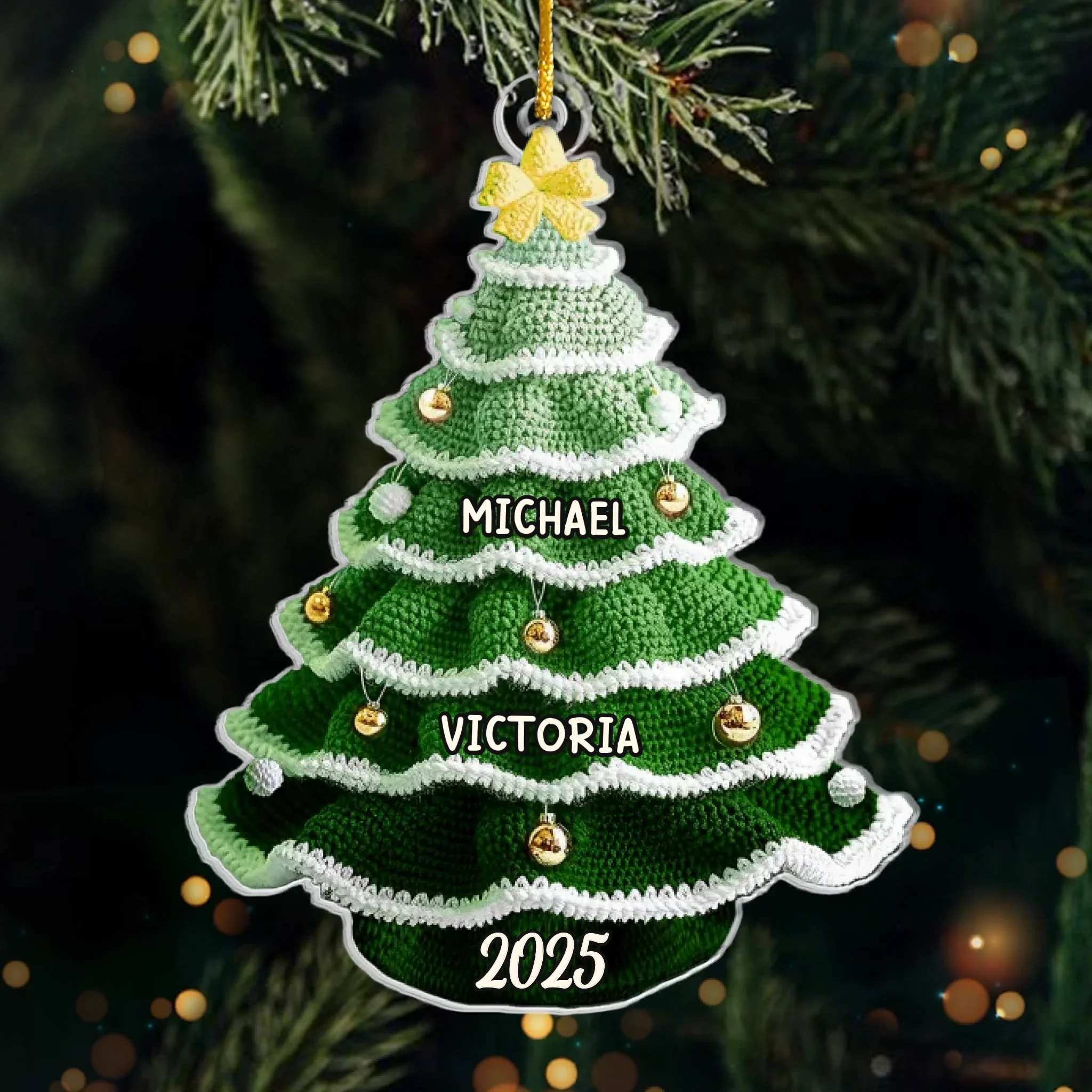 Custom Crochet Acrylic Ornament - Personalized Christmas Birthday Gifts For Mom, Dad, Brother, Sister, Kids - Snowy Days Endless Laughs - Robaser