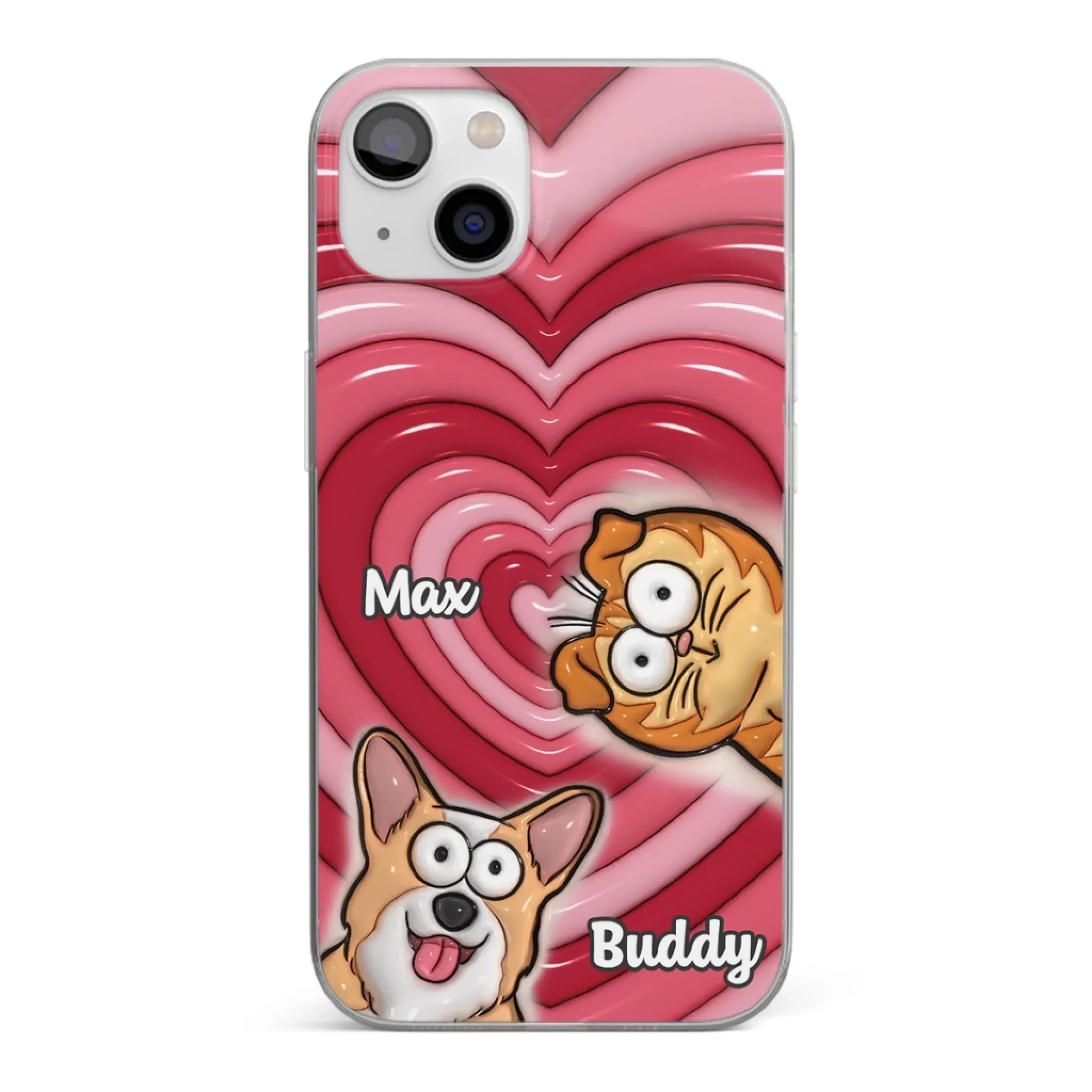 Custom 3D Inflated Effect Printed Clear Phone Case - Personalized Birthday Gifts For Dog Cat Lovers, Dog Dad And Mom, Cat Owners - Cute Pets, Happy Hearts - Robaser