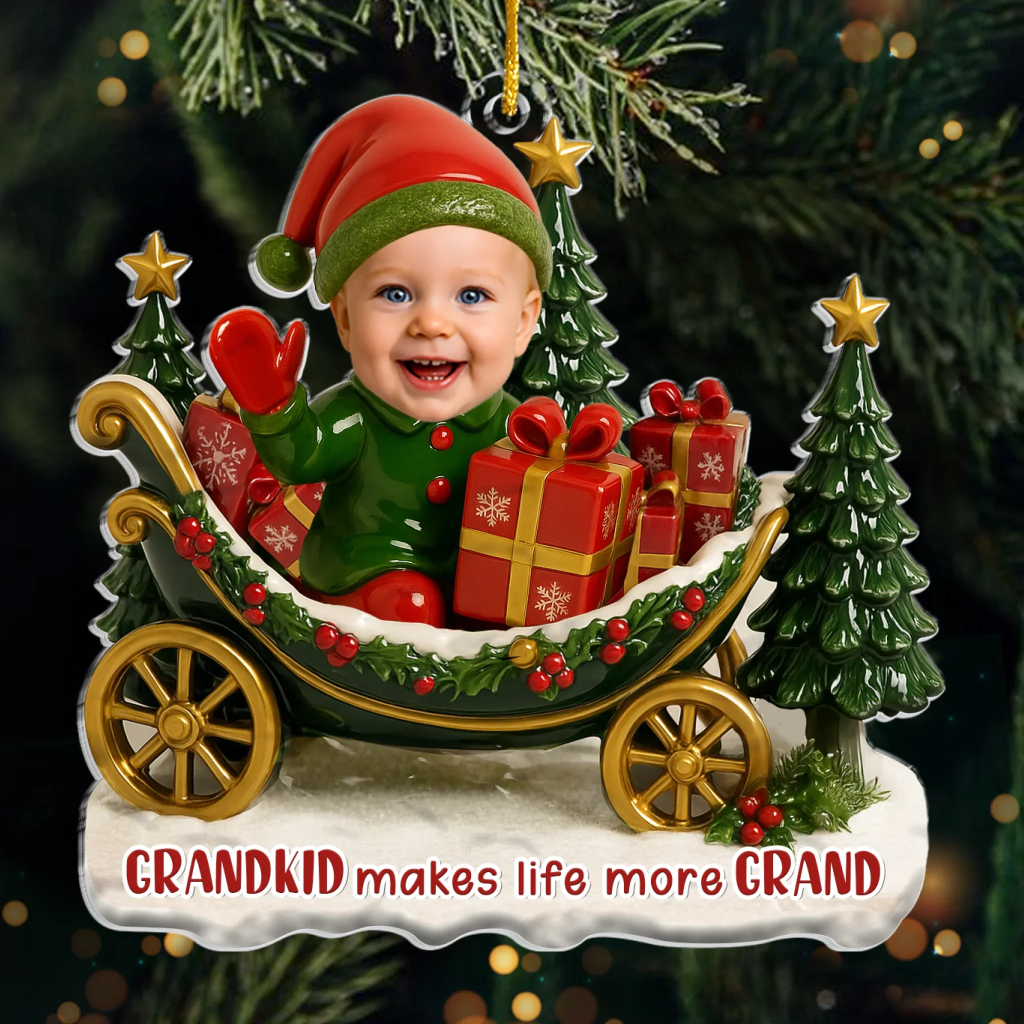 Custom Photo Acrylic Ornament - Personalized Christmas Birthday Gifts For Mom, Grandma - Joy Begins With Grandkids - Robaser