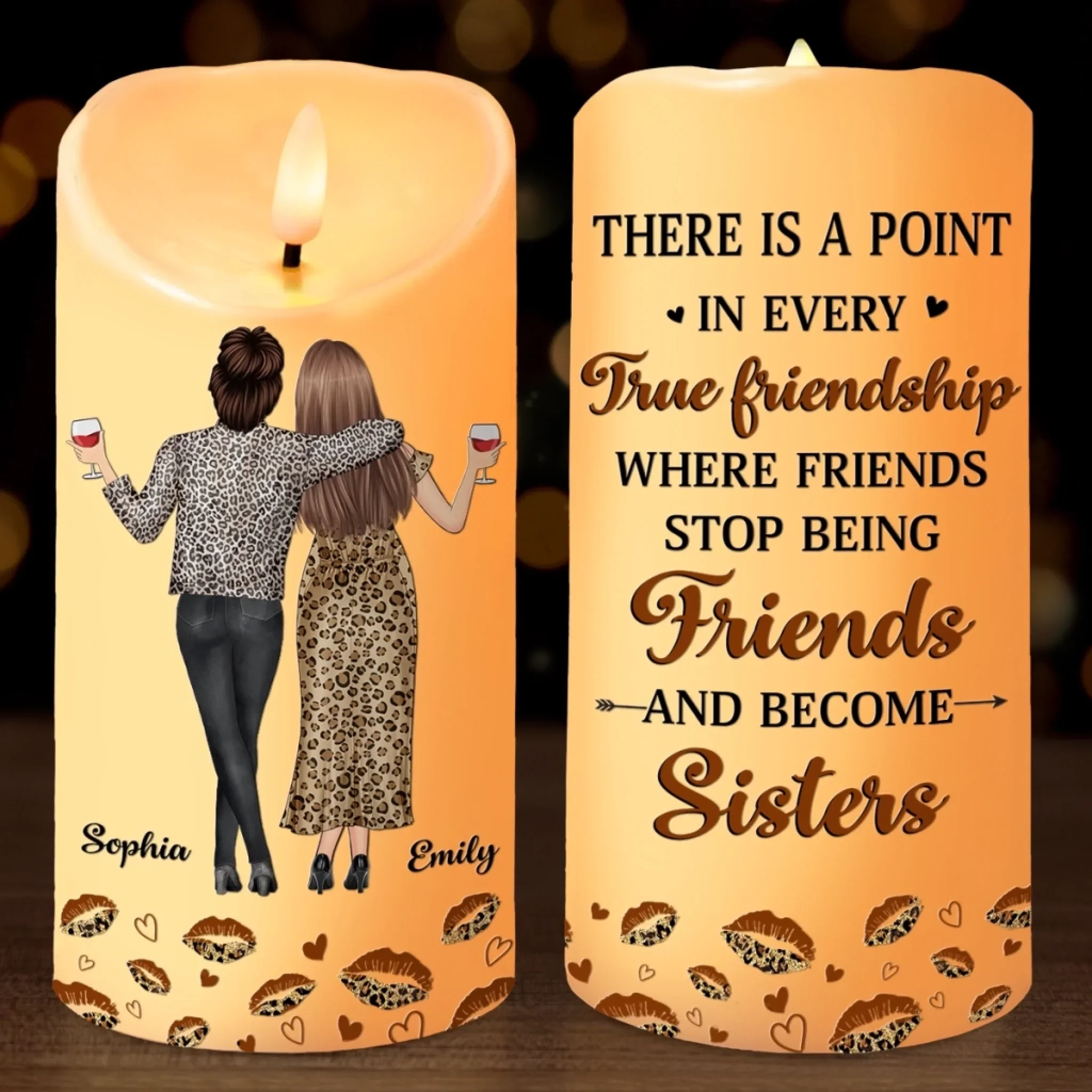 Custom LED Candle - Personalized Christmas Best Friend Birthday Gifts For Women, Besties, Sisters, BFF - Side By Side, Heart To Heart - Robaser