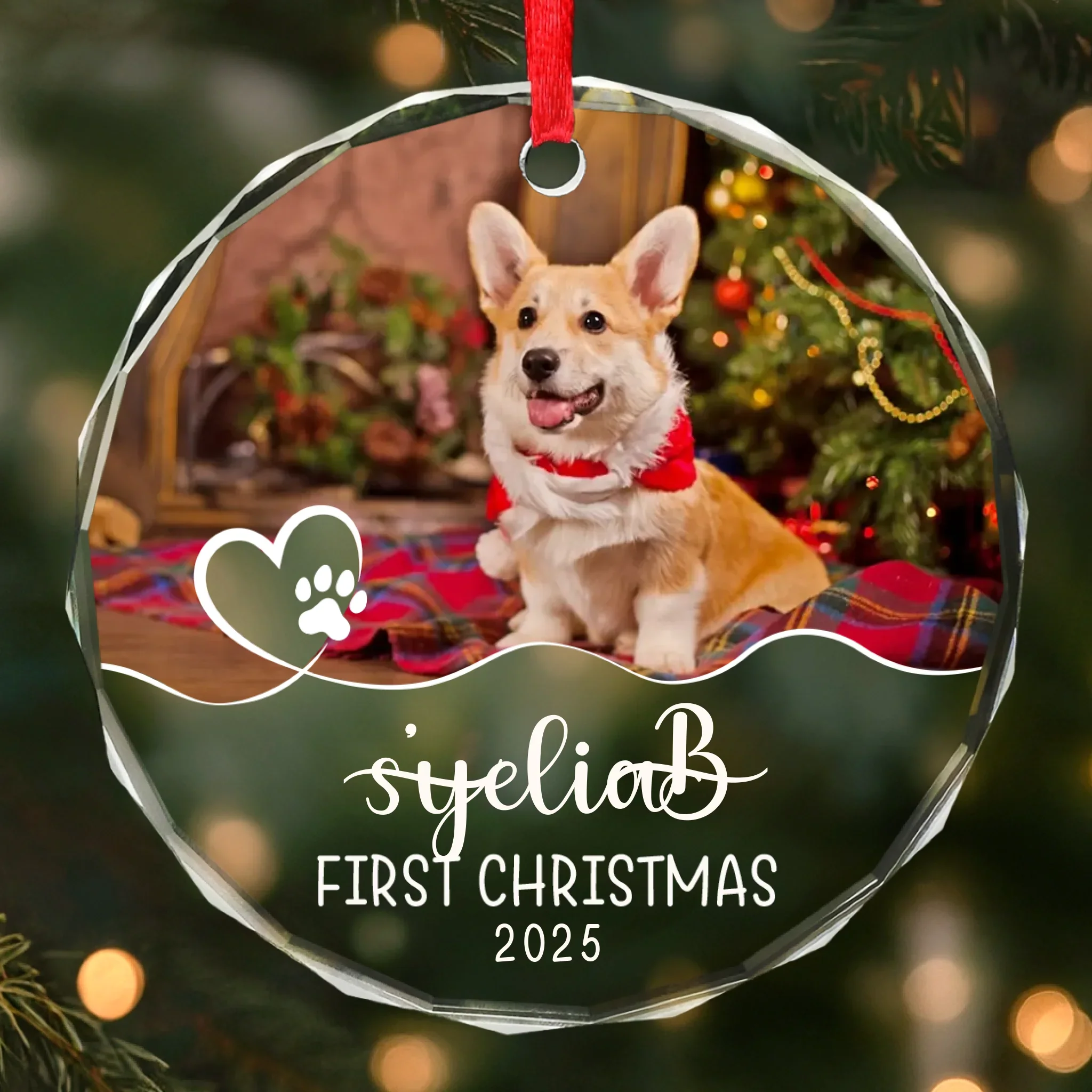 Custom Photo First Christmas Pet Glass Ornament - Personalized Christmas Birthday Gifts For Dog Lovers, Cat Lovers, Pet Dad And Mom, New Pet Ornament - Santa  s New Pup Helper - Robaser