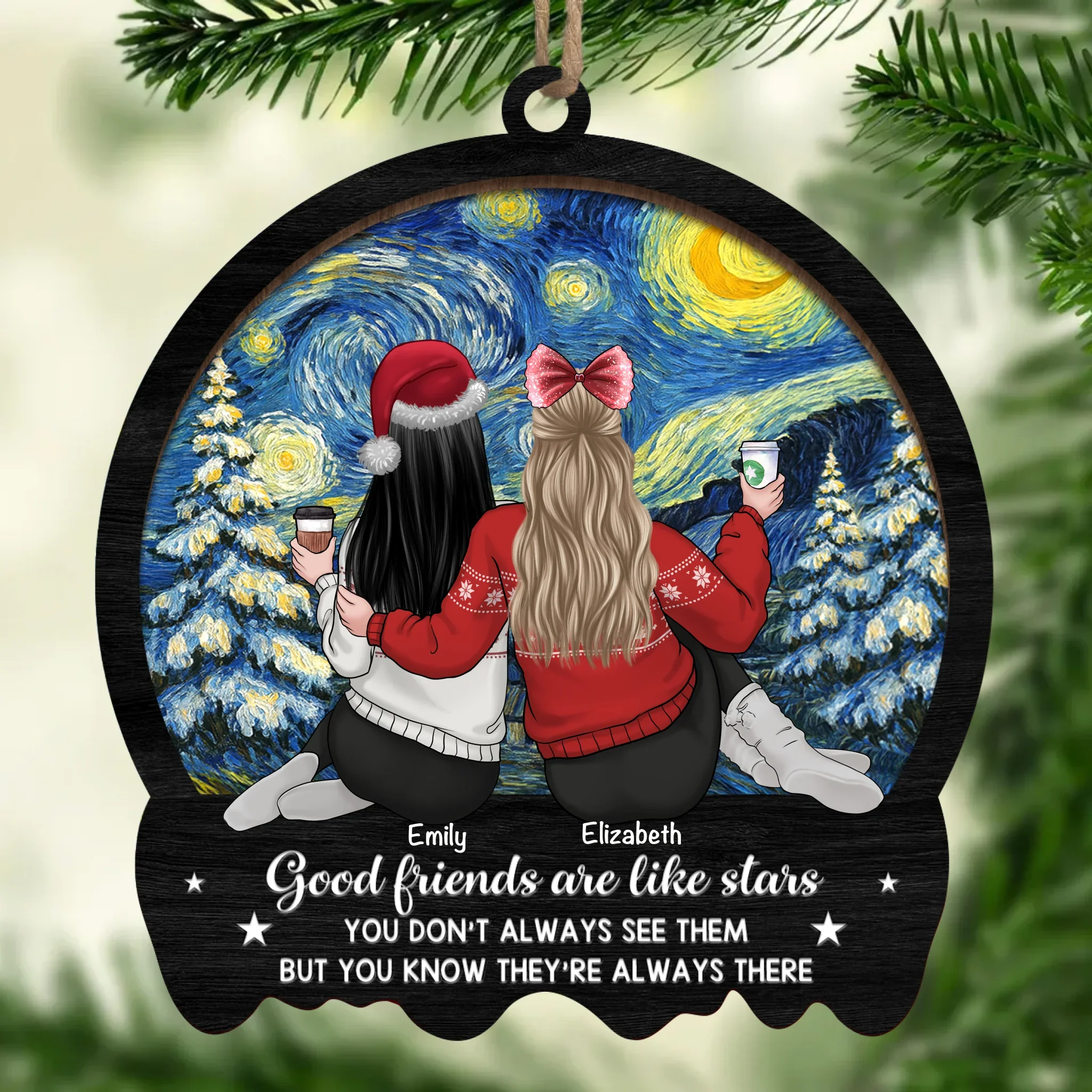 Custom Wood Ornament - Personalized Best Friend Christmas Birthday Gifts For Women, Besties, Sisters, BFF - Friends Until The Stars Fade - Robaser