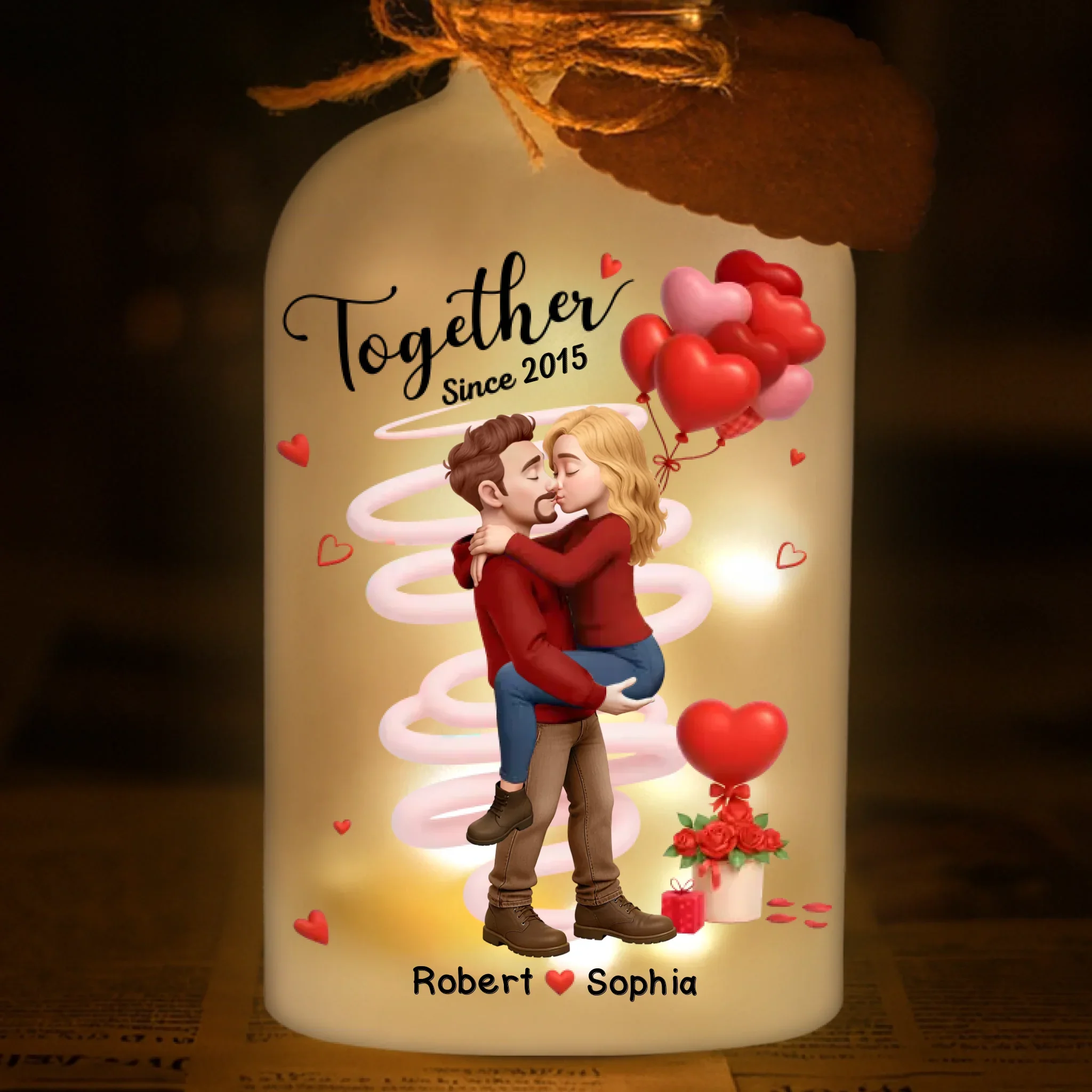 Custom Glass Bottle LED Light - Personalized Anniversary Wedding Gifts For Husband And Wife, Him And Her - You Complete My Light - Robaser