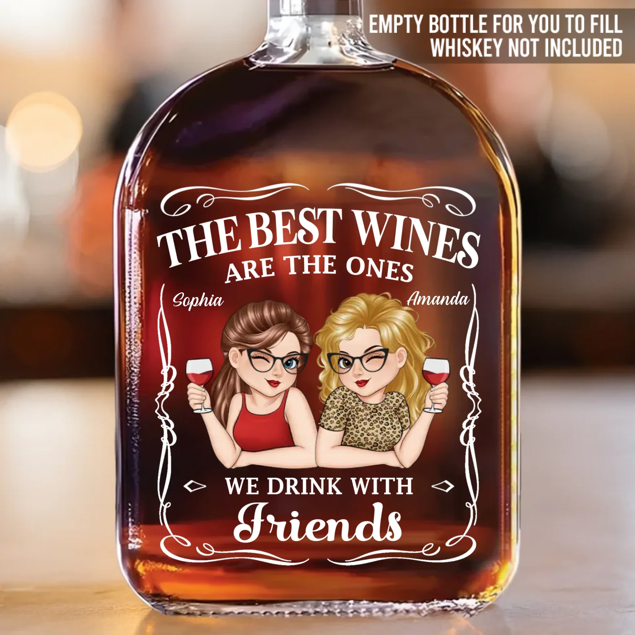 Custom Whiskey Bottle - Personalized Best Friend Birthday Gifts For Women, Besties, Sisters, BFF - Silly Moments Shine With Besties - Robaser