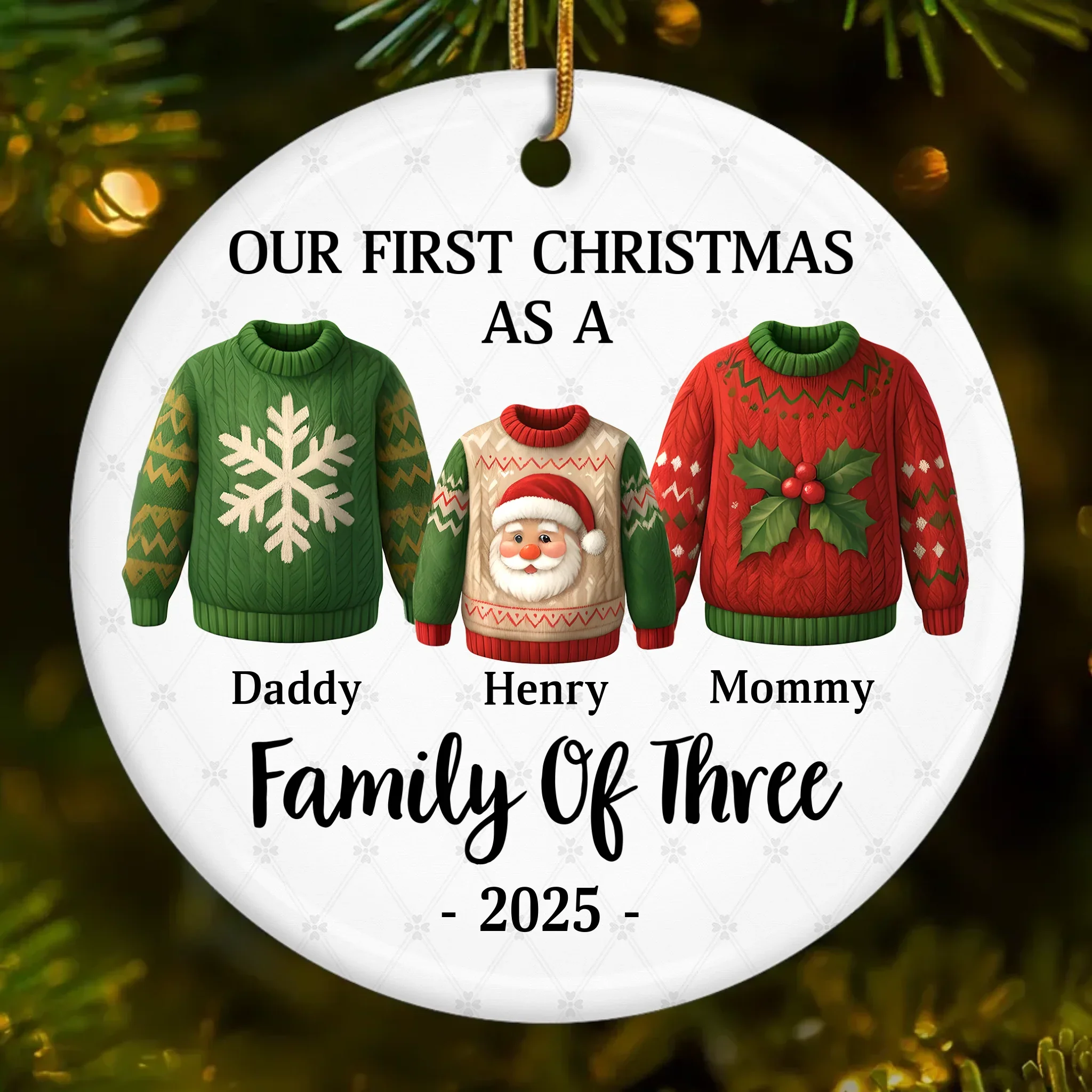 Custom Ceramic Ornament - Personalized Christmas Birthday Gifts For Mom, Dad, Kids - Our First Christmas Together - Robaser