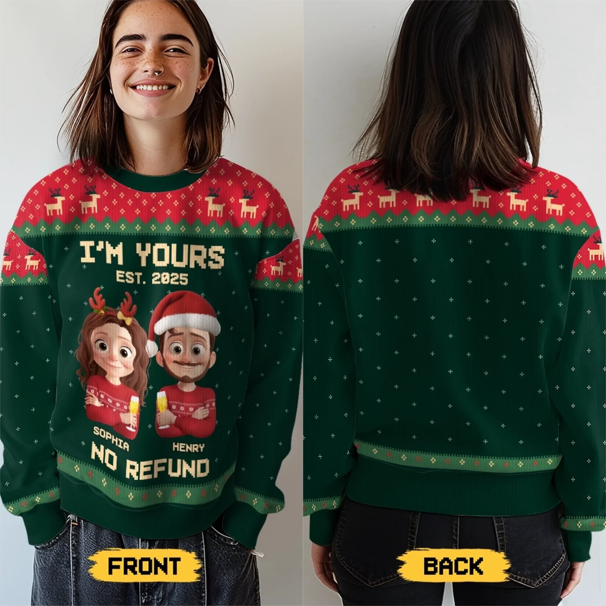 Custom Unisex Ugly Sweatshirt - Personalized Anniversary Christmas Wedding Gifts For Husband And Wife, Him And Her - Forever Festive, Forever Us - Robaser