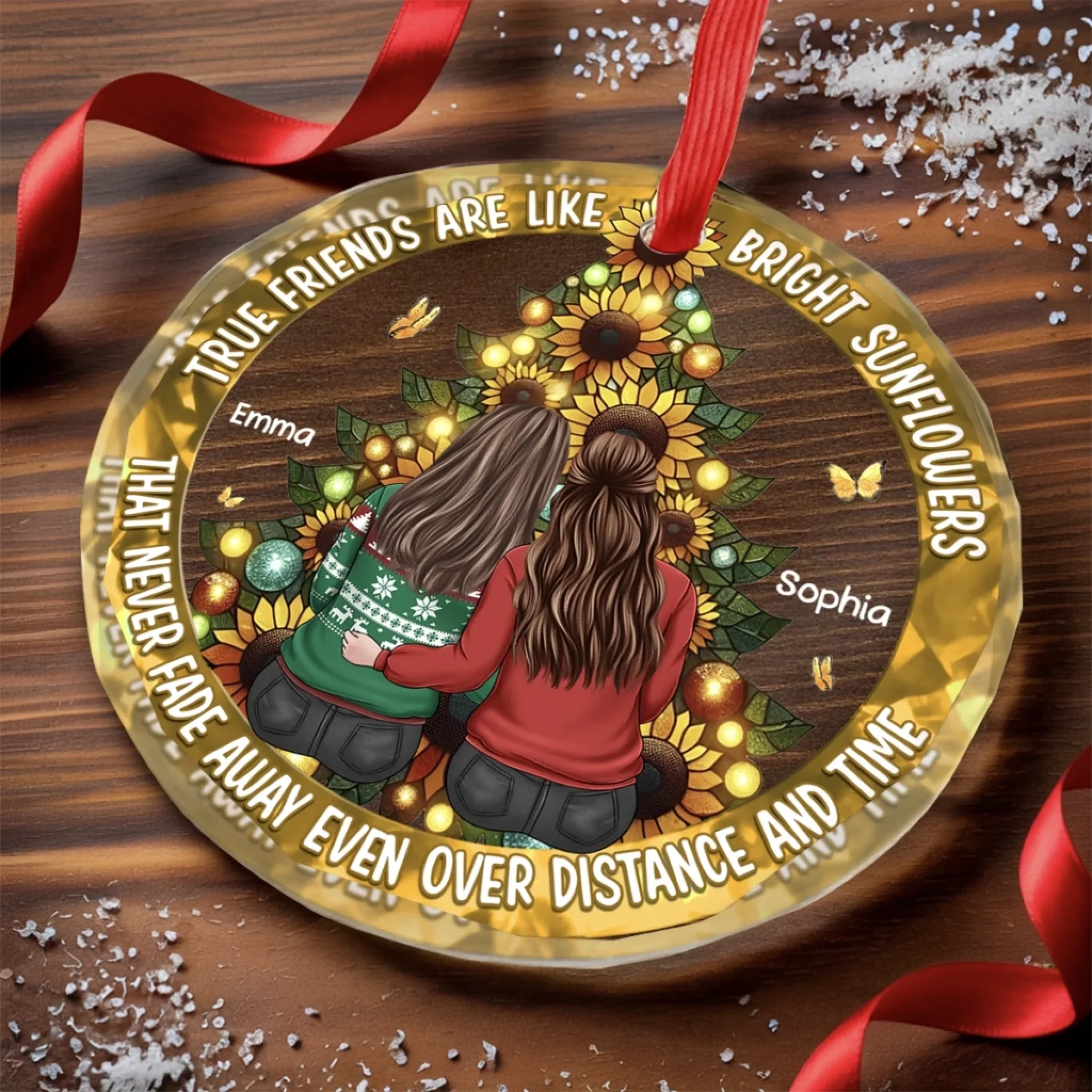 Custom Circle Glass Ornament - Personalized Best Friend Christmas Birthday Gifts For Women, Besties, Sisters, BFF - Sparkles Of Our Story - Robaser