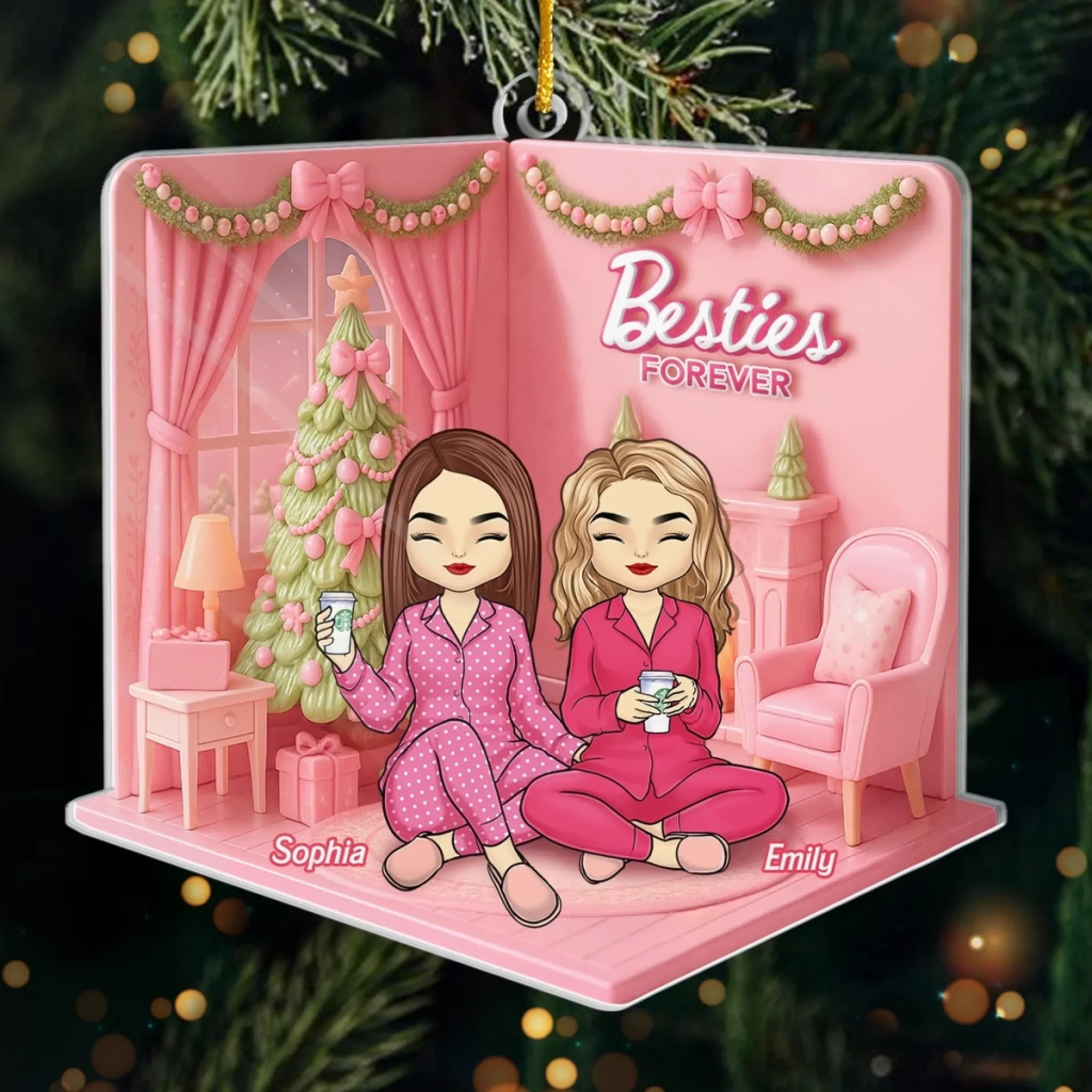 Custom Acrylic Ornament - Personalized Best Friend Birthday Gifts For Women, Besties, Sisters, BFF - Cozy Nights With Bestie - Robaser