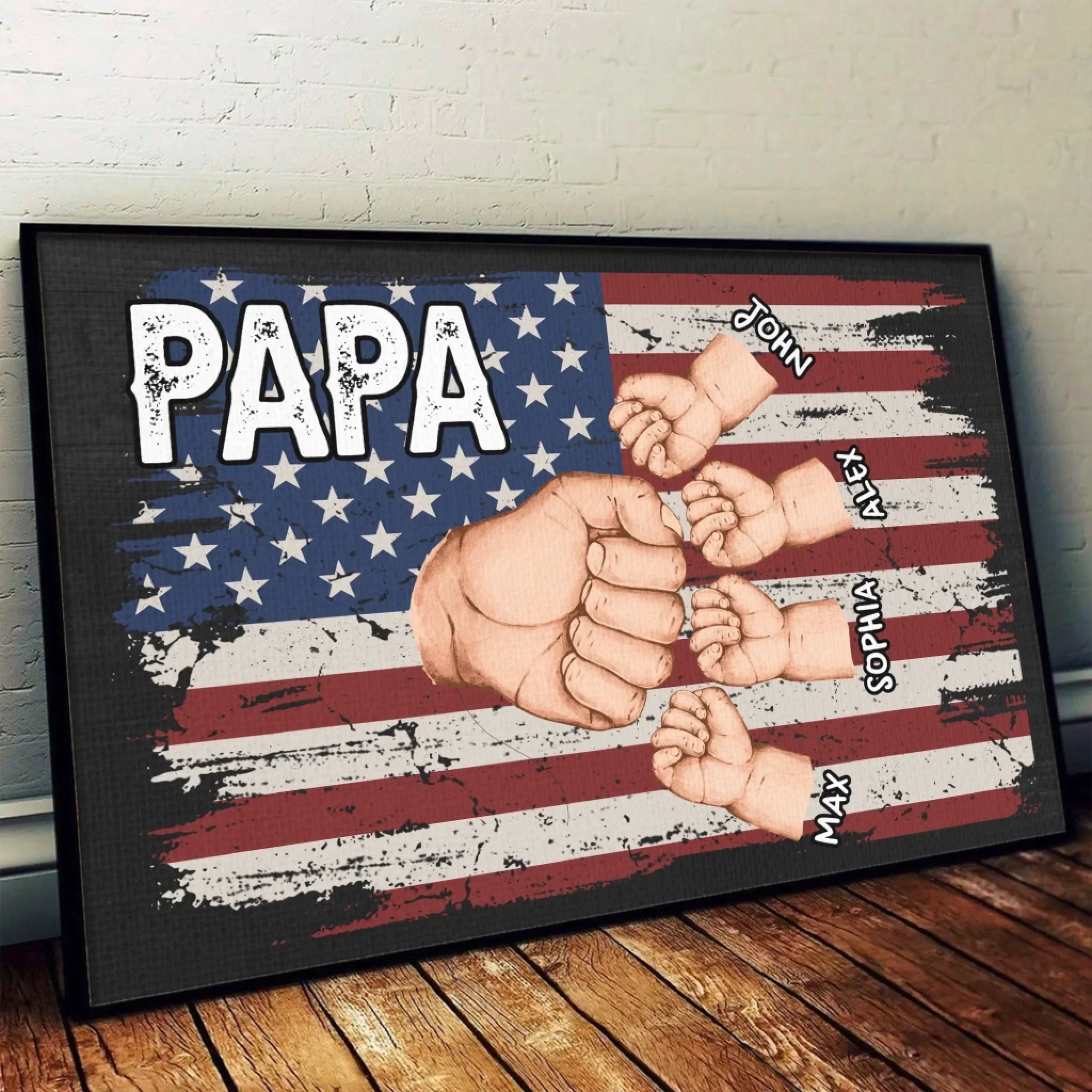 Papa & Crew, Always United - Family Personalized Custom Horizontal Poster - Father's Day, Gift For Dad, Grandpa - Robaser