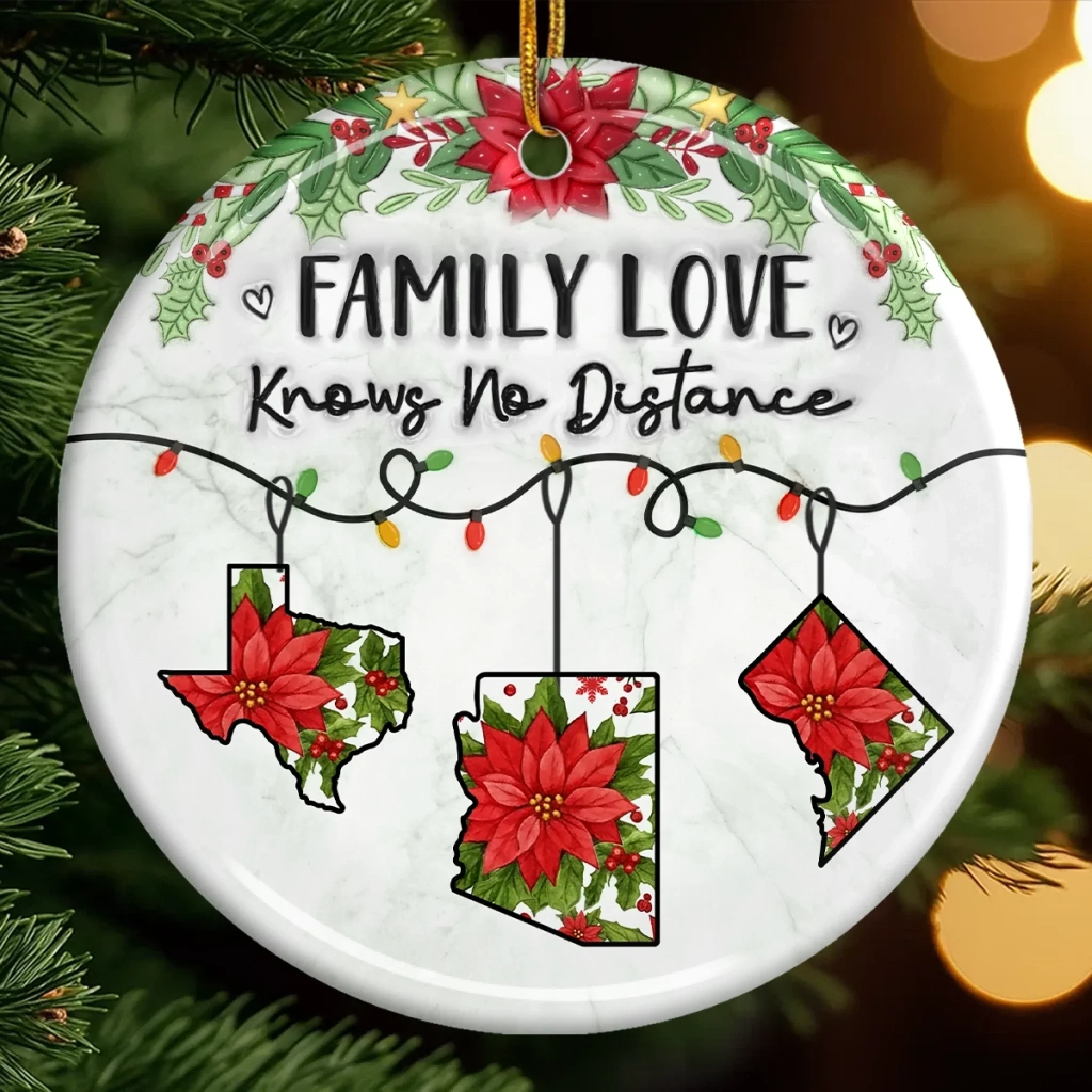 Custom Long Distance Ceramic Ornament - Personalized Christmas Birthday Gifts For Mom, Dad, Brother, Sister, Kids - Never Apart Always Family - Robaser