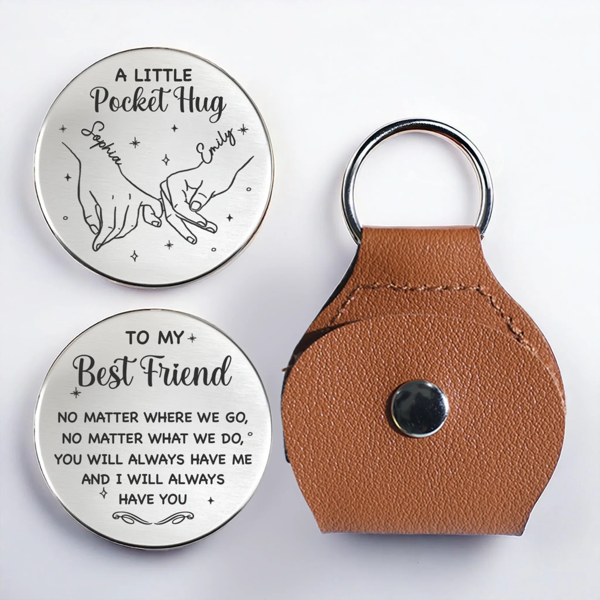 Custom Pocket Hug - Personalized Best Friend Birthday Gifts For Women, Besties, Sisters, BFF - Hand In Hand Through It All - Robaser