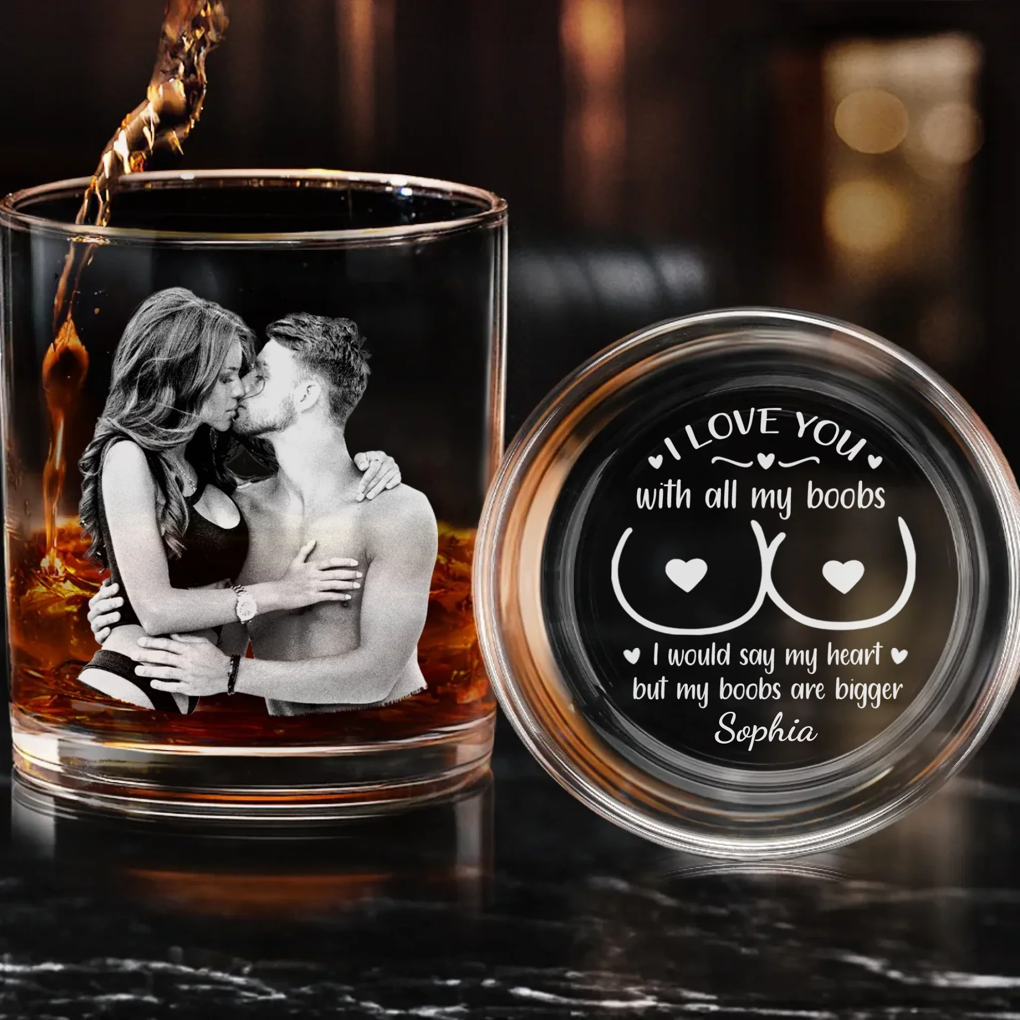 Custom Photo Whiskey Glass With Bottom And Side Engraving - Personalized Anniversary Wedding Gifts For Husband And Wife, Him And Her - Let  s Grow Old And Weird Together - Robaser