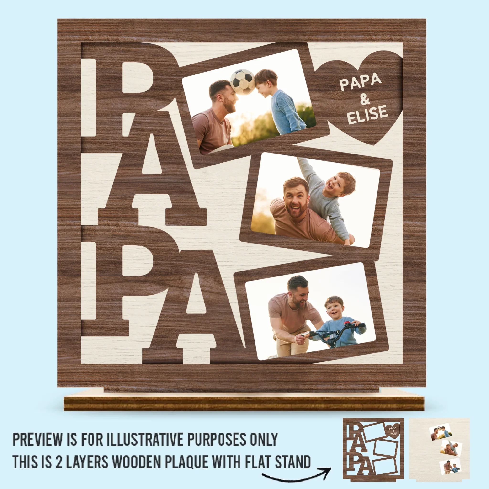 Custom Photo My Favorite Moments Are With Papa - Family Personalized Custom Shaped 2-Layered Wooden Plaque With Flat Stand - Father's Day, Gift For Dad - Robaser