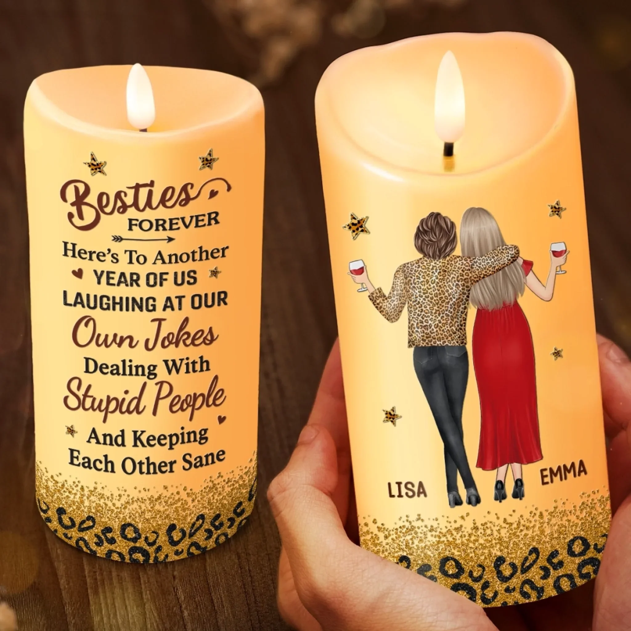 Custom LED Candle - Personalized Best Friend Birthday Gifts For Women, Besties, Sisters, BFF - Our Laughs Are Forever Echoes - Robaser