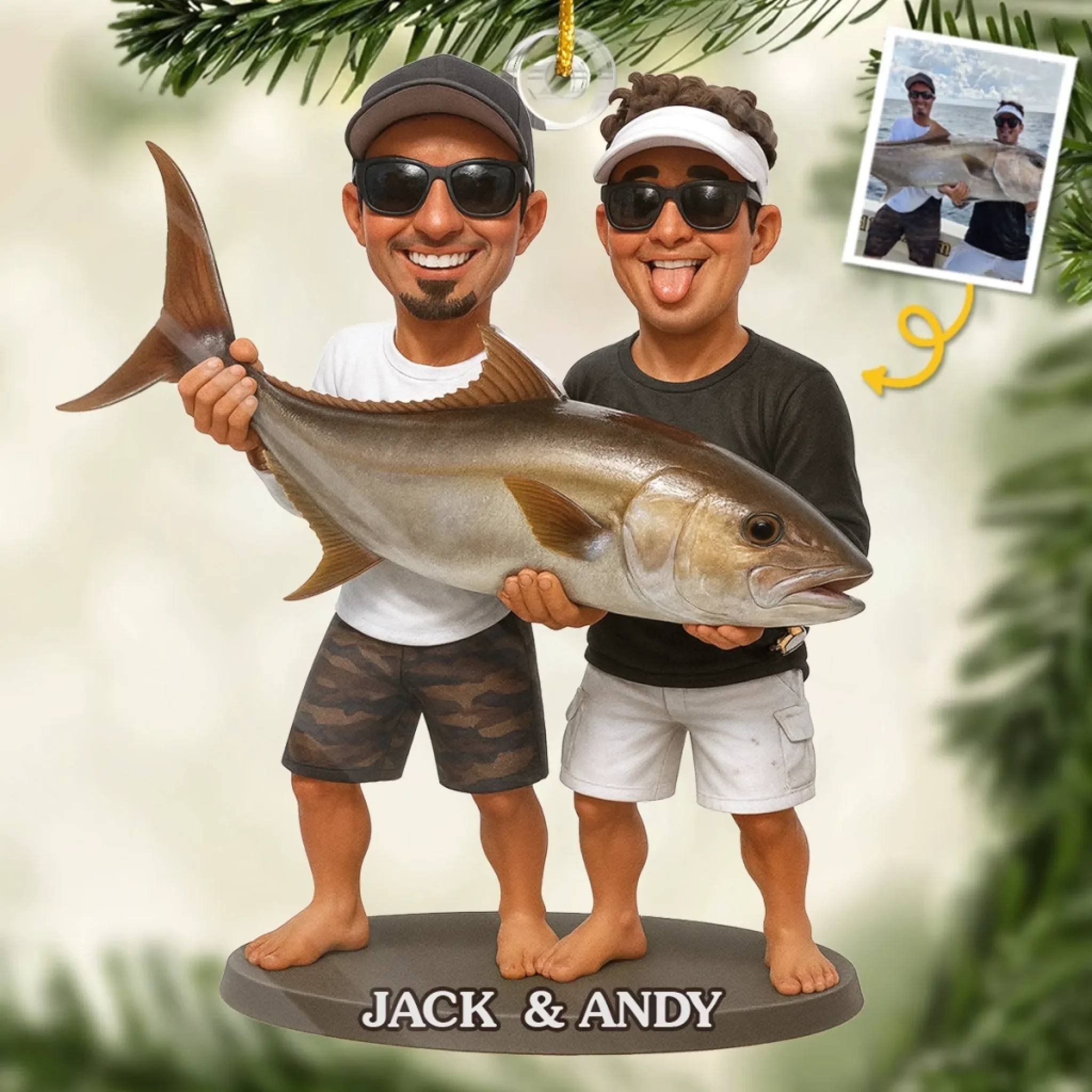 Custom Photo Acrylic Ornament - Personalized Christmas Birthday Fishing Gifts For Fisherman - Holly Jolly Fishing Day - Robaser