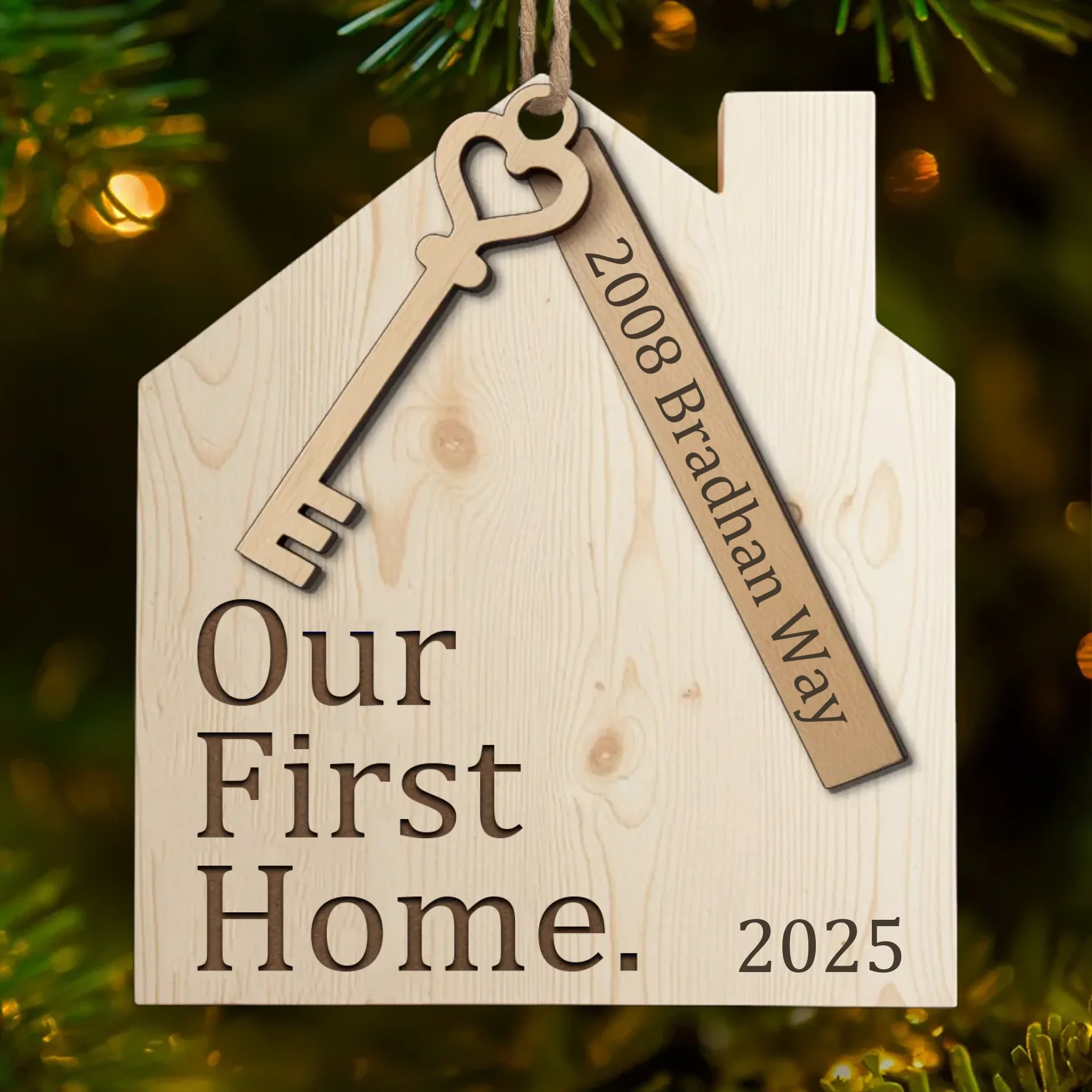 Custom First Christmas In New Home Wood Ornament - Personalized Anniversary Christmas Wedding Gifts For Husband And Wife, Him And Her, New Homeowners, Couples, Friends - Our First Home Journey Begins - Robaser