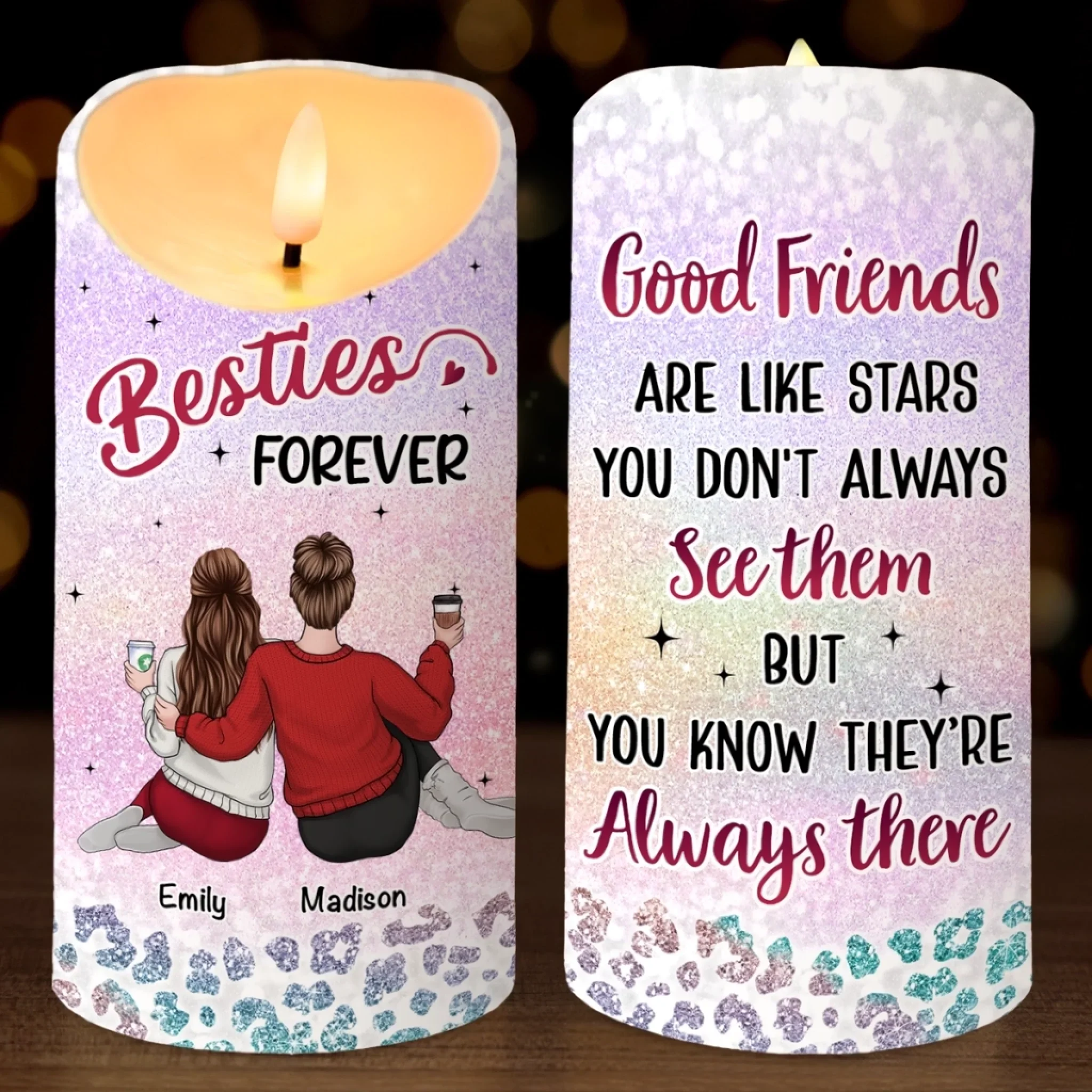 Custom LED Candle - Personalized Christmas Best Friend Birthday Gifts For Women, Besties, Sisters, BFF - You And Me, Always Us - Robaser
