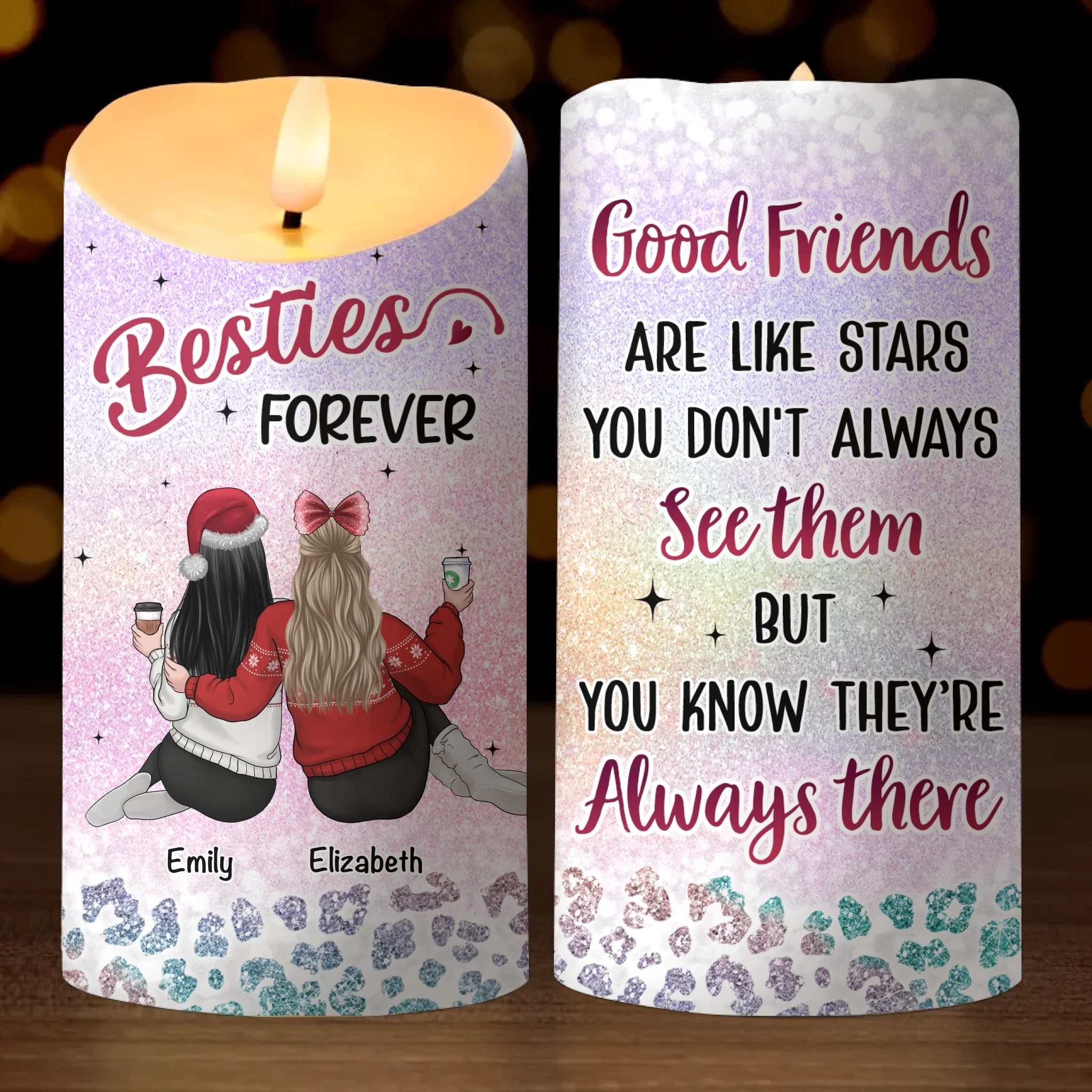Custom LED Candle - Personalized Christmas Best Friend Birthday Gifts For Women, Besties, Sisters, BFF - You And Me, Always Us - Robaser