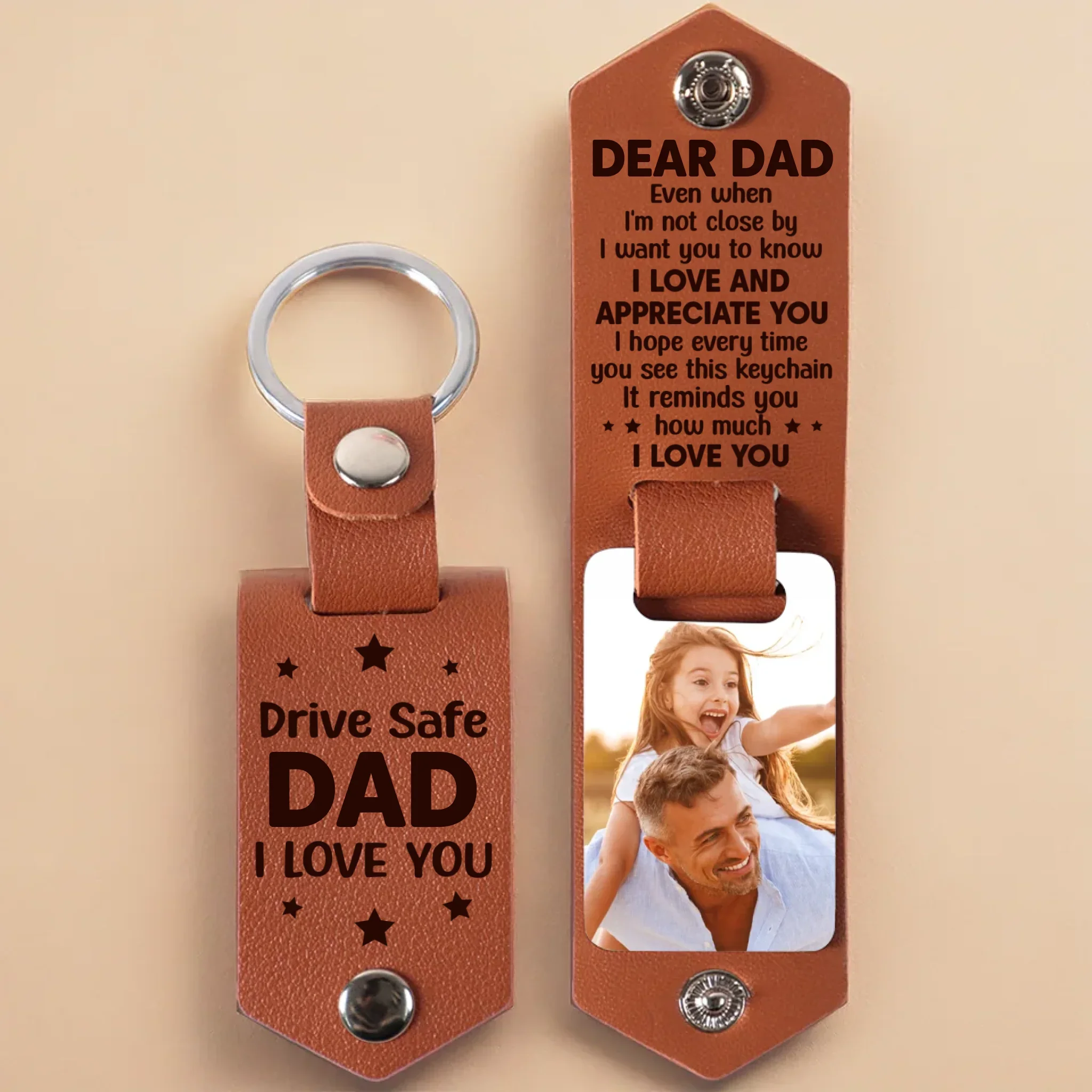 Custom Photo I Love And Appreciate You - Family Personalized Custom Engraved Leather Keychain - Father's Day, Gift For Dad, Grandpa - Robaser