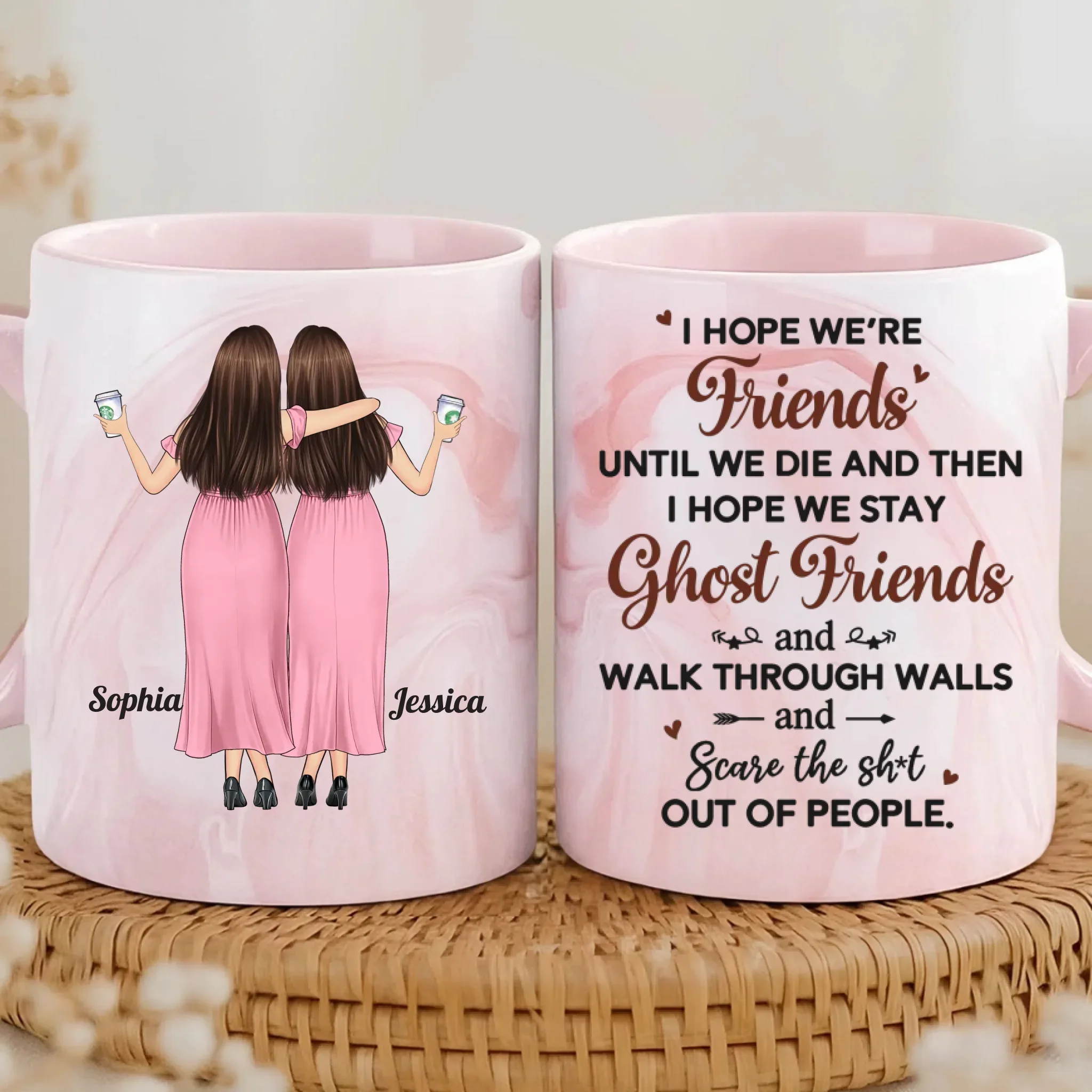 Custom 11oz Pink Marble Mug - Personalized Best Friend Birthday Gifts For Women, Besties, Sisters, BFF - Together We Shine Brighter - Robaser