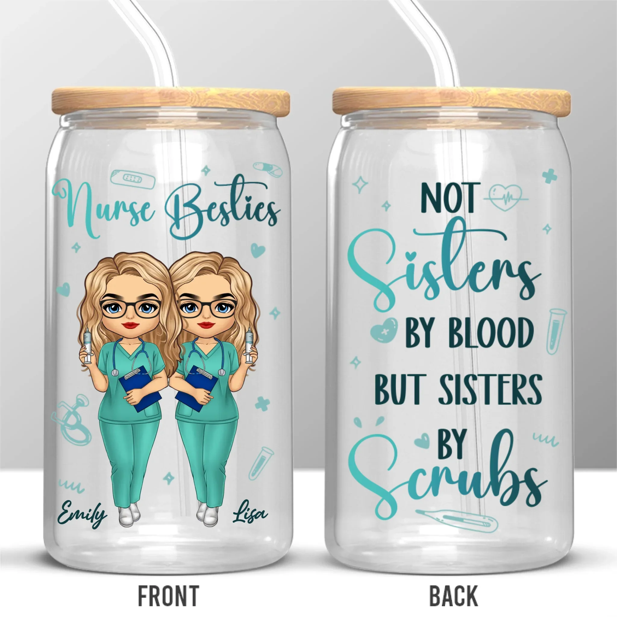 Not Just Coworkers, Scrub Soulmates - Nurse Personalized Custom Glass Cup, Iced Coffee Cup - Appreciation, Thank You Gift, Nurse Life, Doctor Life - Robaser