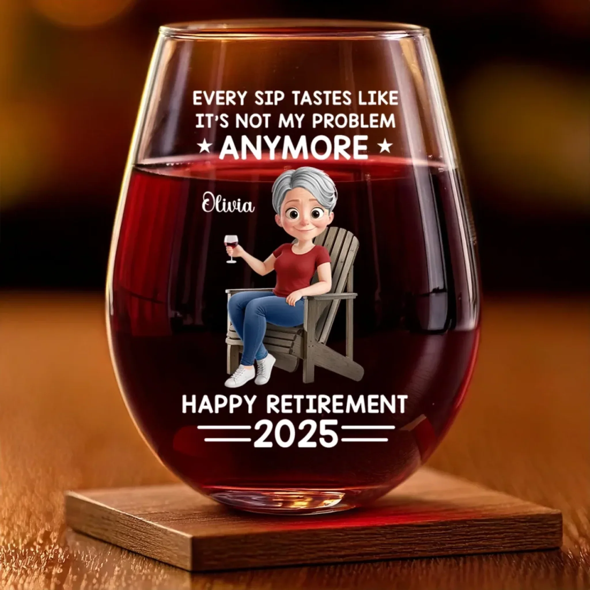 Officially Off The Clock - Personalized Custom Wine Glass - Appreciation, Retirement Gift For Yourself, Best Friends, Siblings, Family Members, Coworkers - Robaser