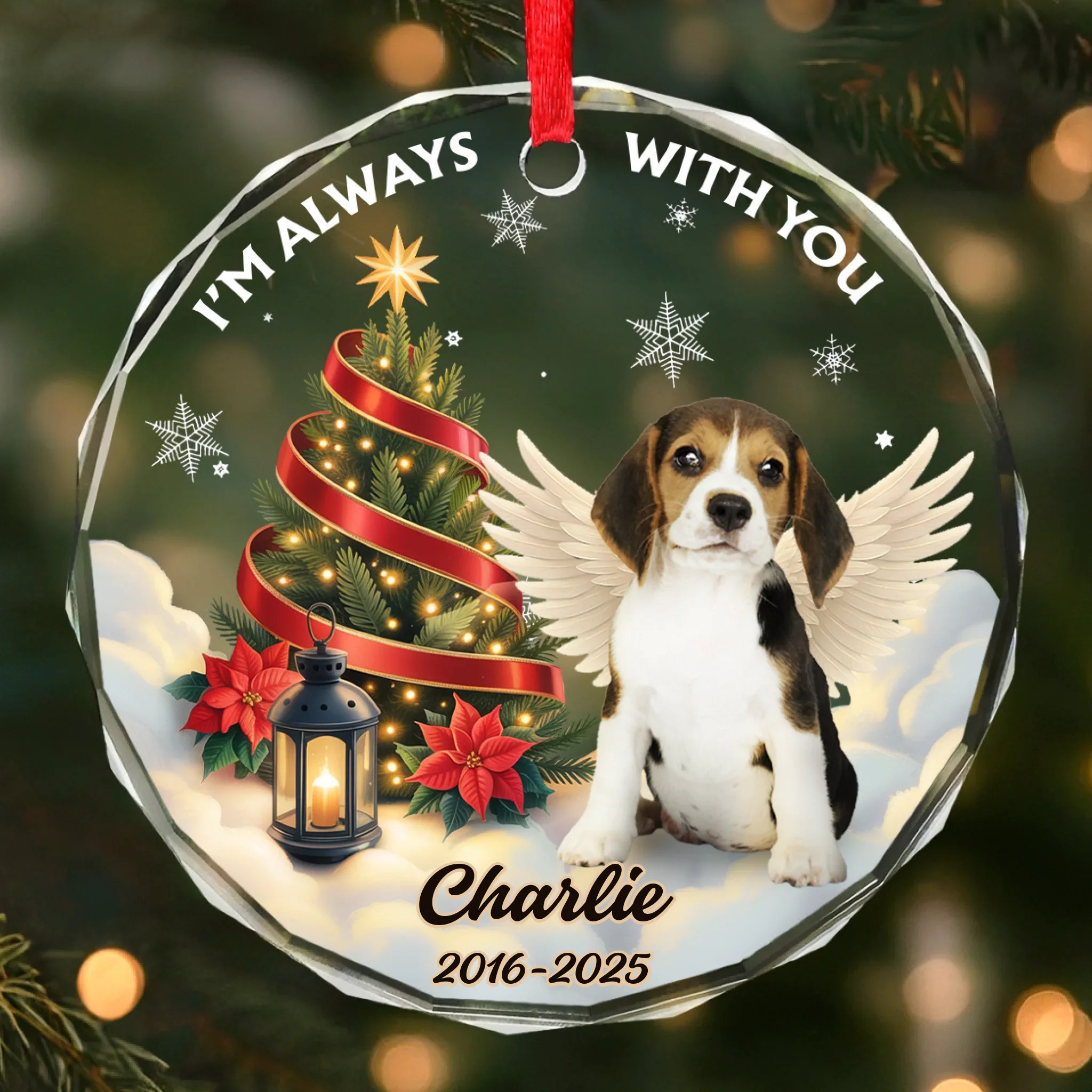 Custom Photo Circle Glass Ornament - Personalized Pet Christmas Memorial Sympathy Gifts For Dogs, Cats - Forever By My Side - Robaser