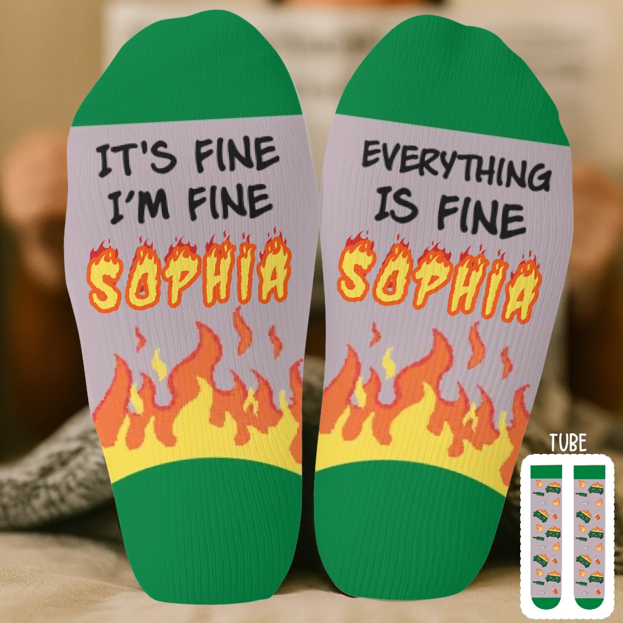 Custom Dumpster Fire Crew Socks - Personalized Funny Gifts For Coworker, Work Bestie - Thriving In Our Daily Chaos - Robaser