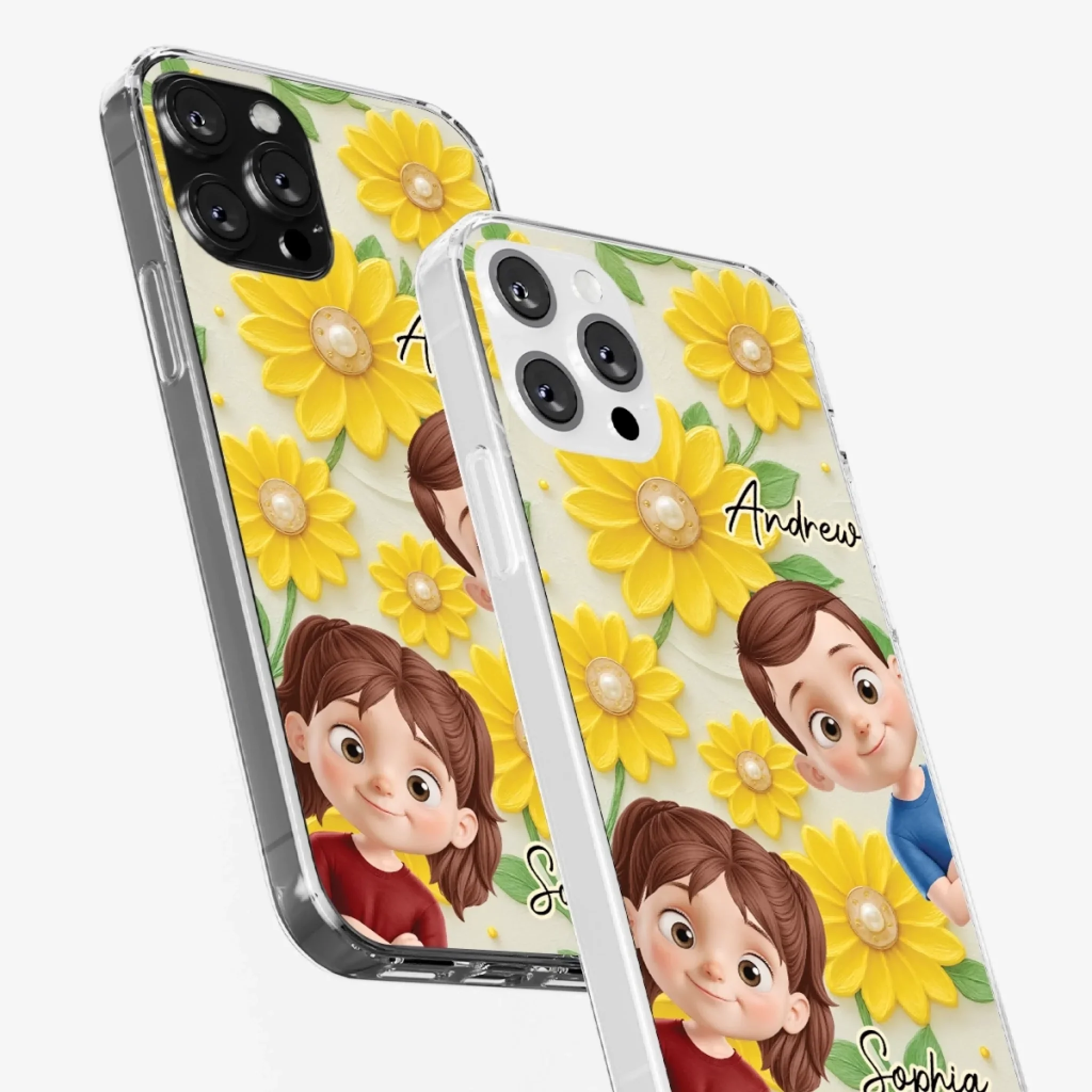 Custom 3D Inflated Effect Printed Clear Phone Case - Personalized Birthday Gifts For Mom, Grandma - Blooming With Joy Together - Robaser