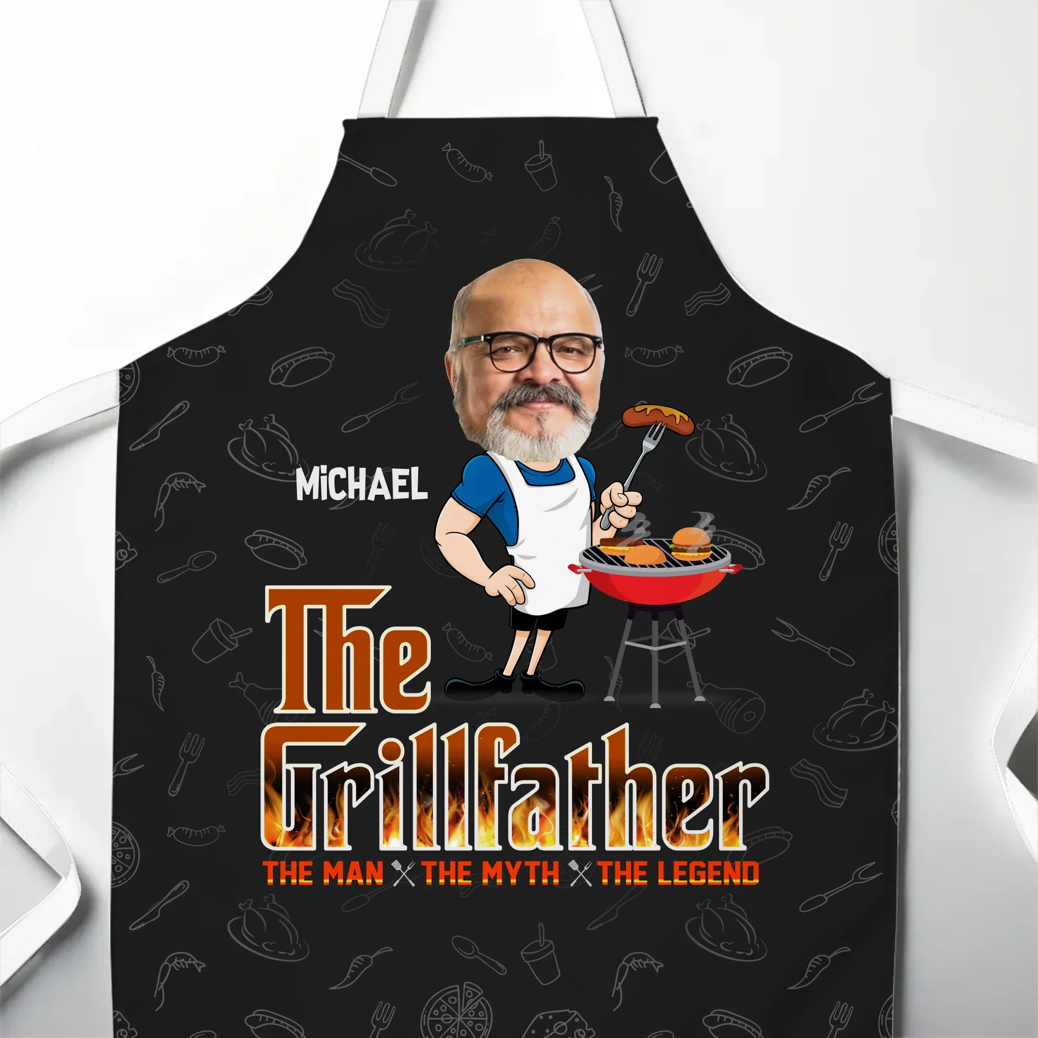 Custom Photo The Grillfather - Family Personalized Custom Apron - Father's Day, Gift For Dad, Grandpa - Robaser