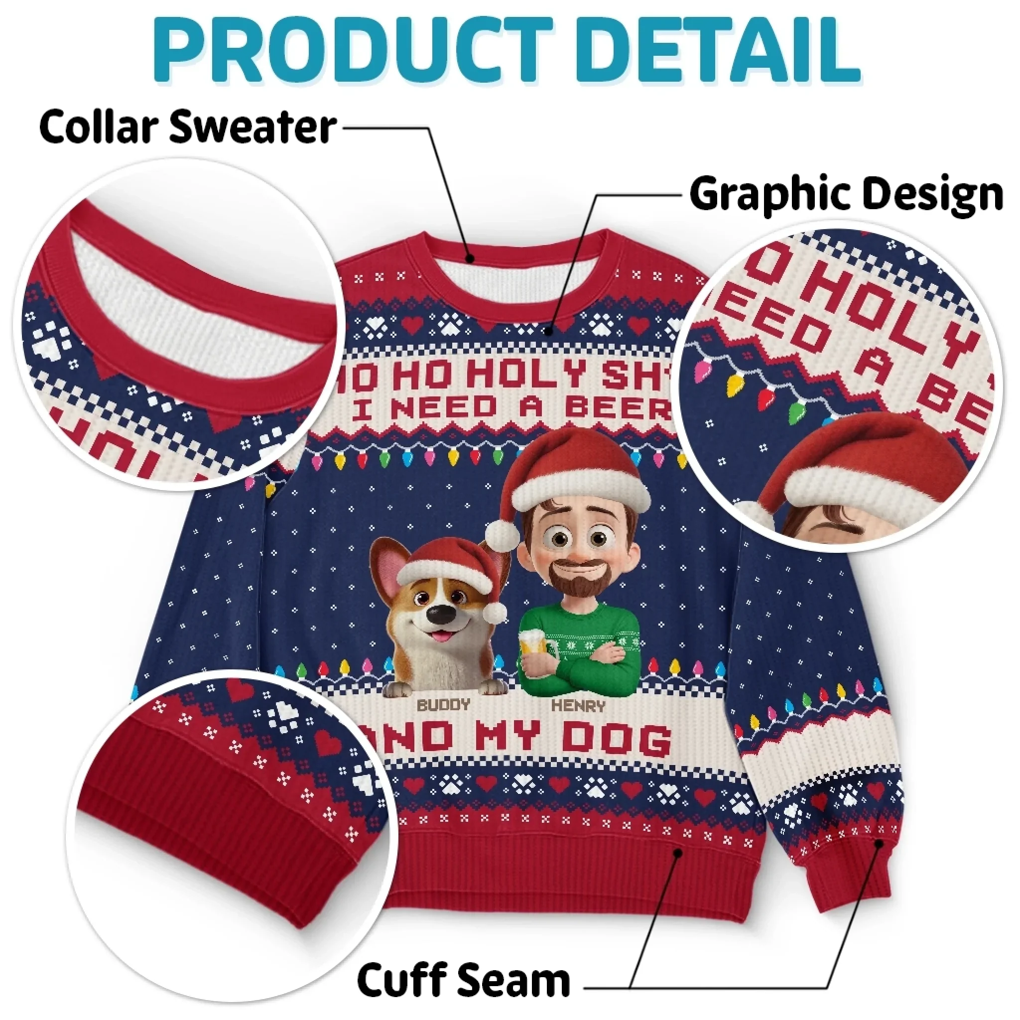 Custom Unisex Ugly Sweatshirt - Personalized  Christmas Birthday Gifts For Dog Lovers, Dog Dad And Mom - Santa  s Drinking Buddy - Robaser