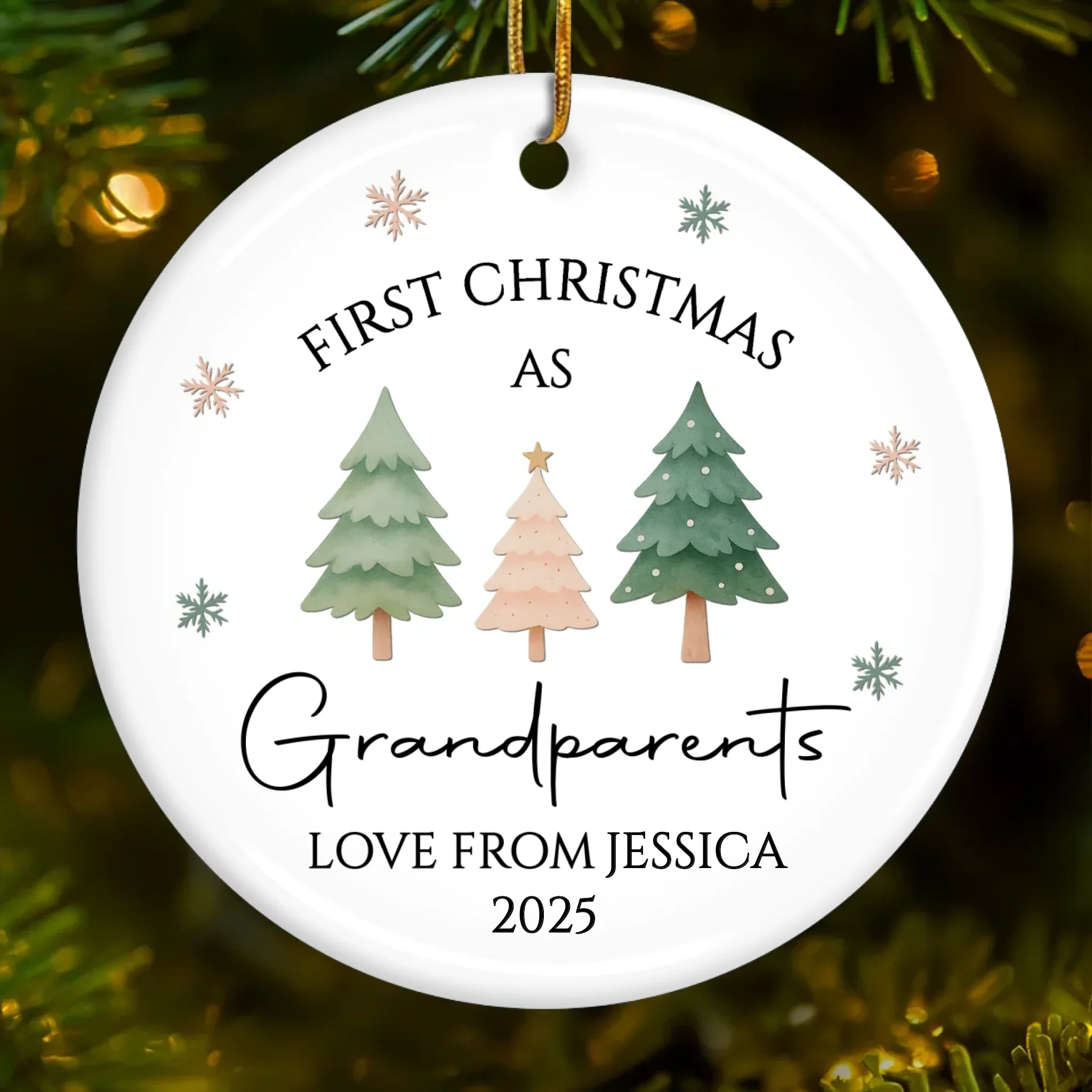 Custom Baby's First Christmas Grandparents Ceramic Ornament - Personalized Christmas Birthday Gifts For First Time Grandparents, Future Grandpa and Grandma, Family - Promoted To Grandparents - Robaser