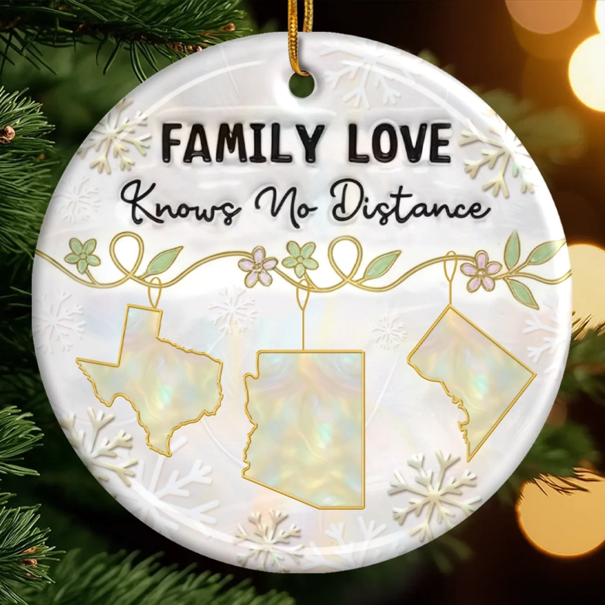 Custom Long Distance Ceramic Ornament - Personalized Christmas Birthday Gifts For Mom, Dad, Brother, Sister, Kids - Love Stays Close Across Miles - Robaser