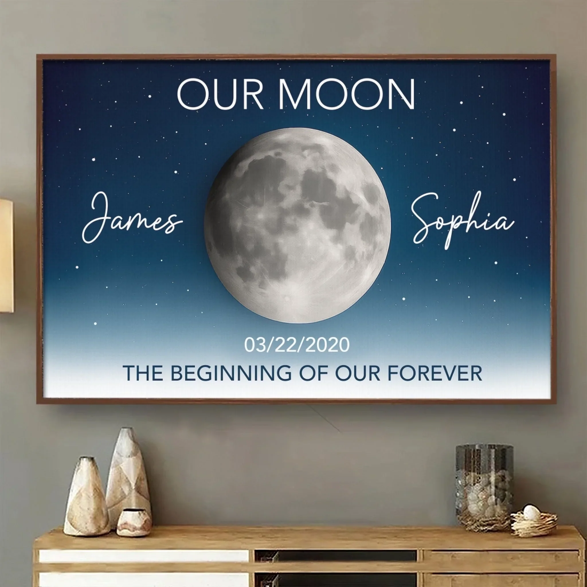 Custom Horizontal Poster - Personalized Anniversary Wedding Gifts For Husband And Wife, Him And Her - Under This Moon Our Story Began - Robaser