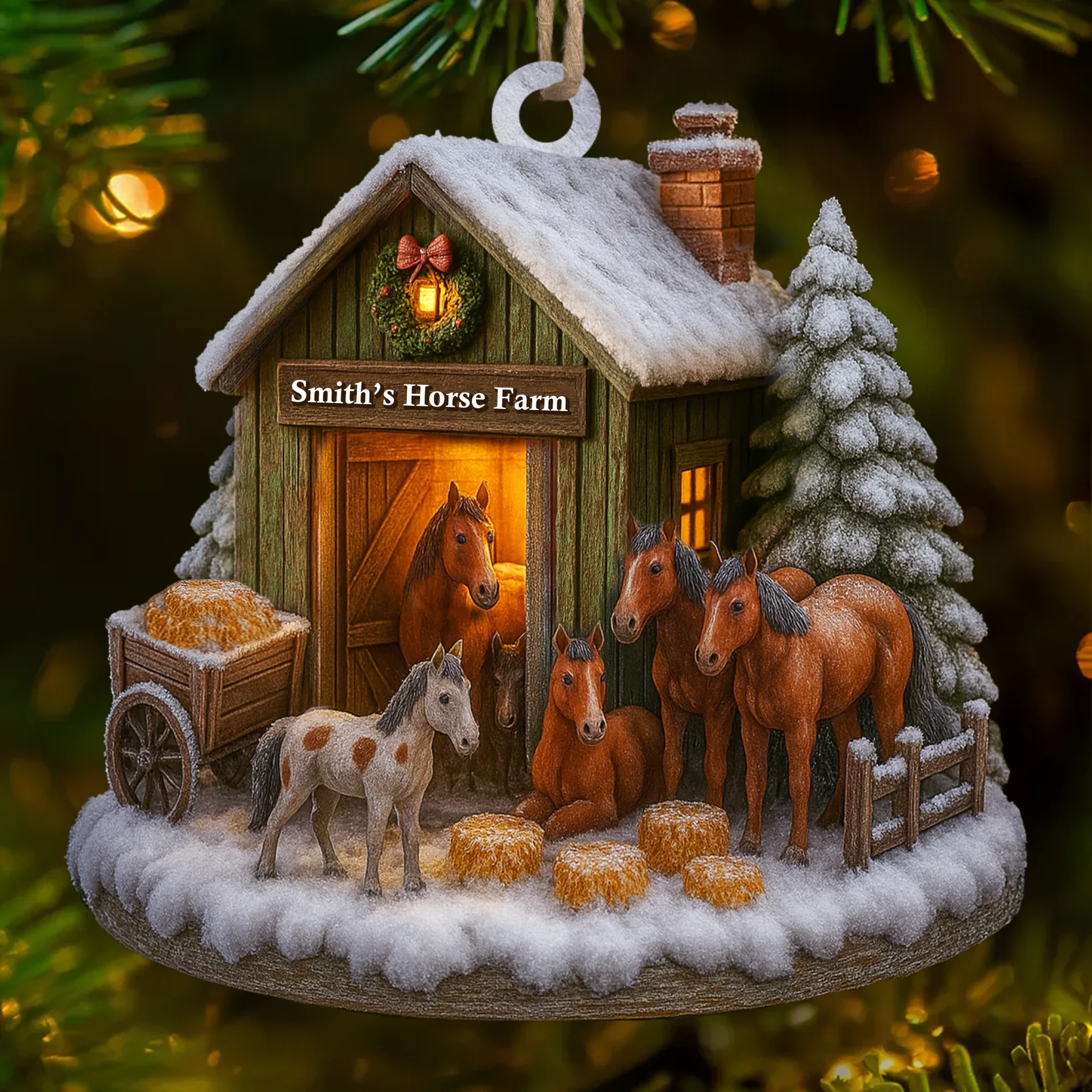 Custom Wood Ornament - Personalized Christmas Birthday Gifts For Women, Men - Christmas At The Horse Farm - Robaser