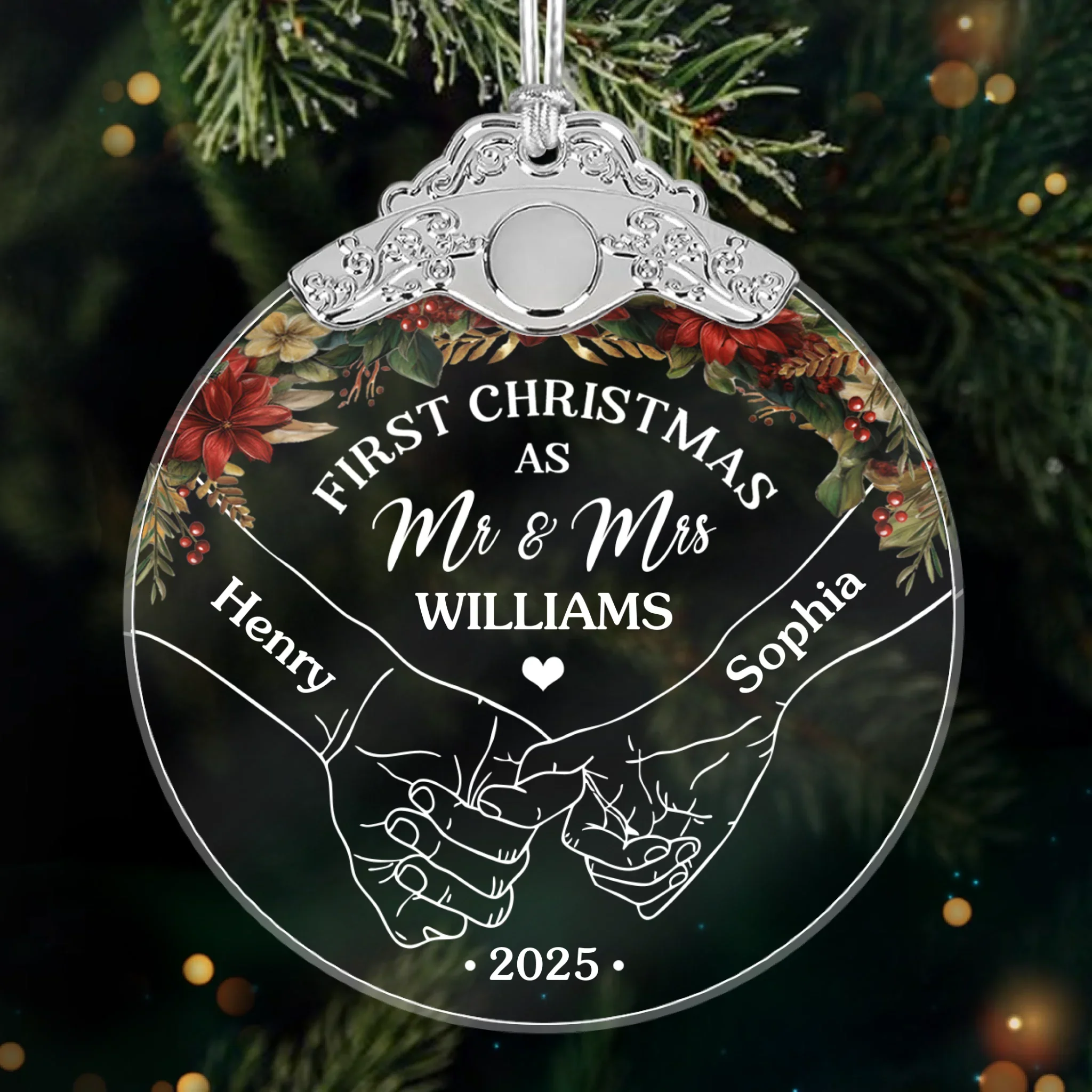 Custom Glass Ornament - Personalized Anniversary Christmas Wedding Gifts For Husband And Wife, Him And Her - Newlyweds   First Christmas - Robaser