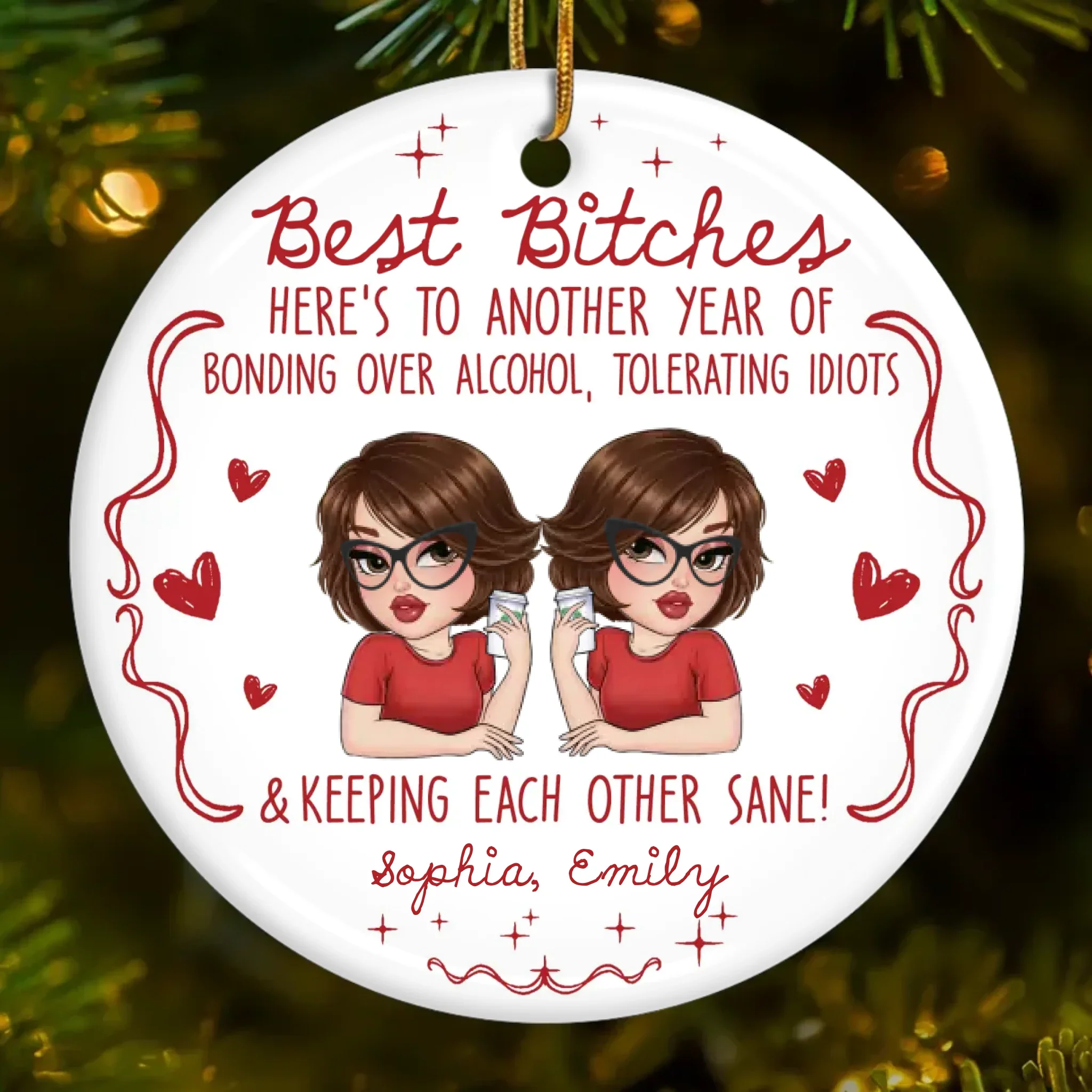 Custom Ceramic Ornament - Personalized Best Friend Christmas Birthday Gifts For Women, Besties, Sisters, BFF - Together Always Better - Robaser