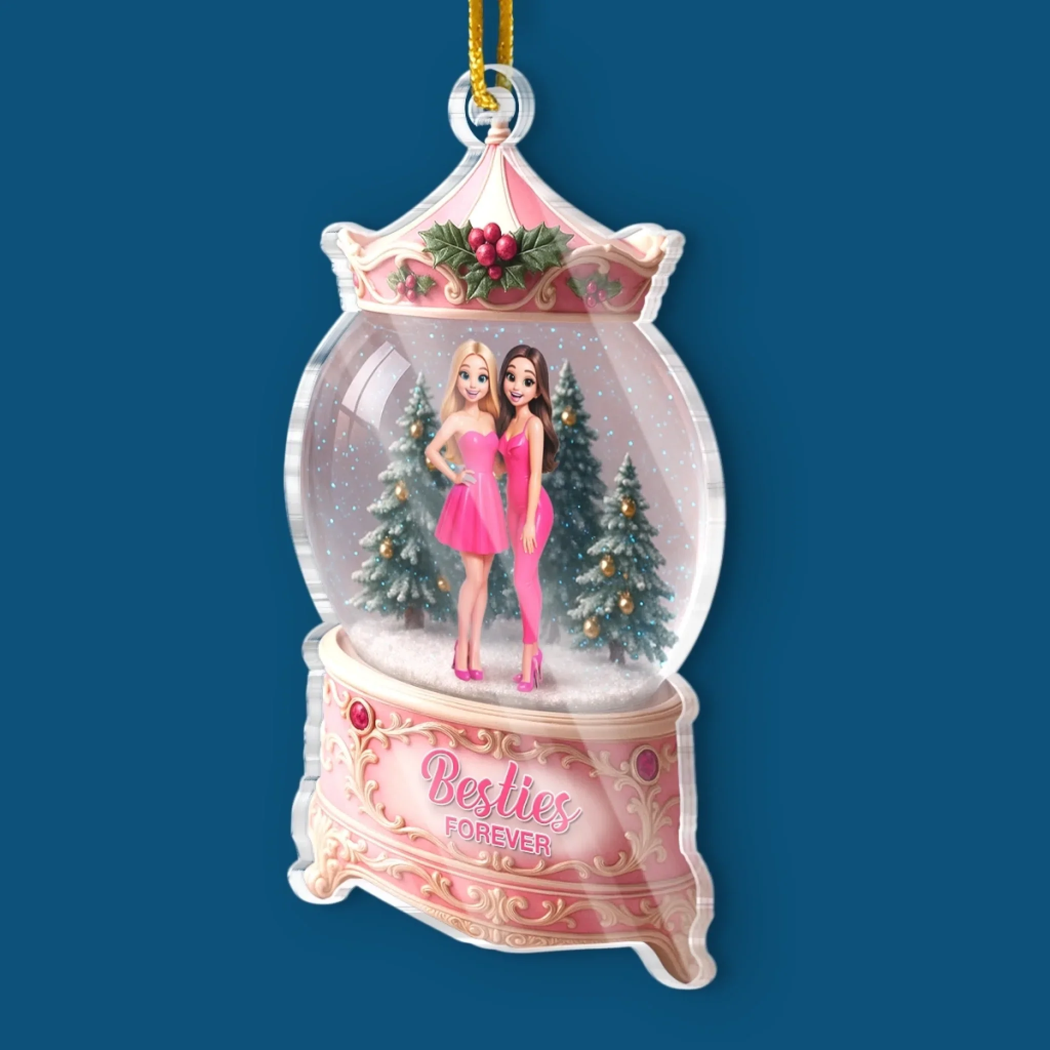 Custom Photo Acrylic Ornament - Personalized Christmas Best Friend Birthday Gifts For Women, Besties, Sisters, BFF - Snowy Days, Endless Friendship - Robaser