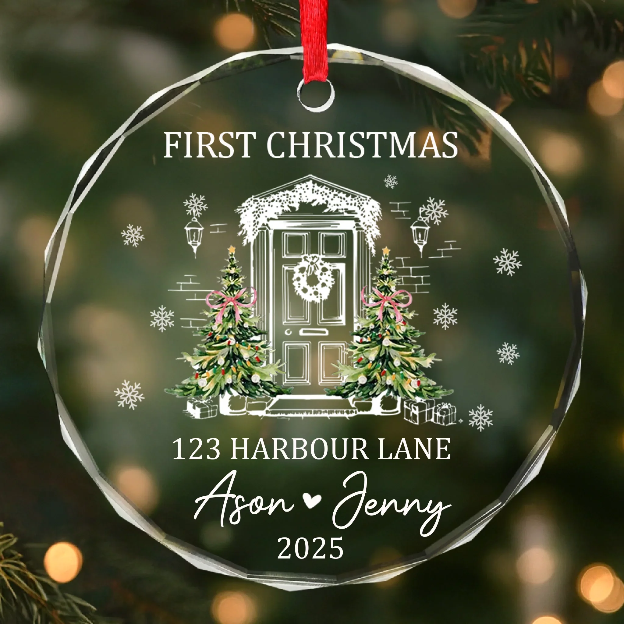 Custom New Home First Home Glass Ornament - Personalized Christmas Ornament For Couples, First Home Keepsake, Housewarming Bauble Gift, New Home Keepsake Gift- Our Little Family, Our New Home - Robaser