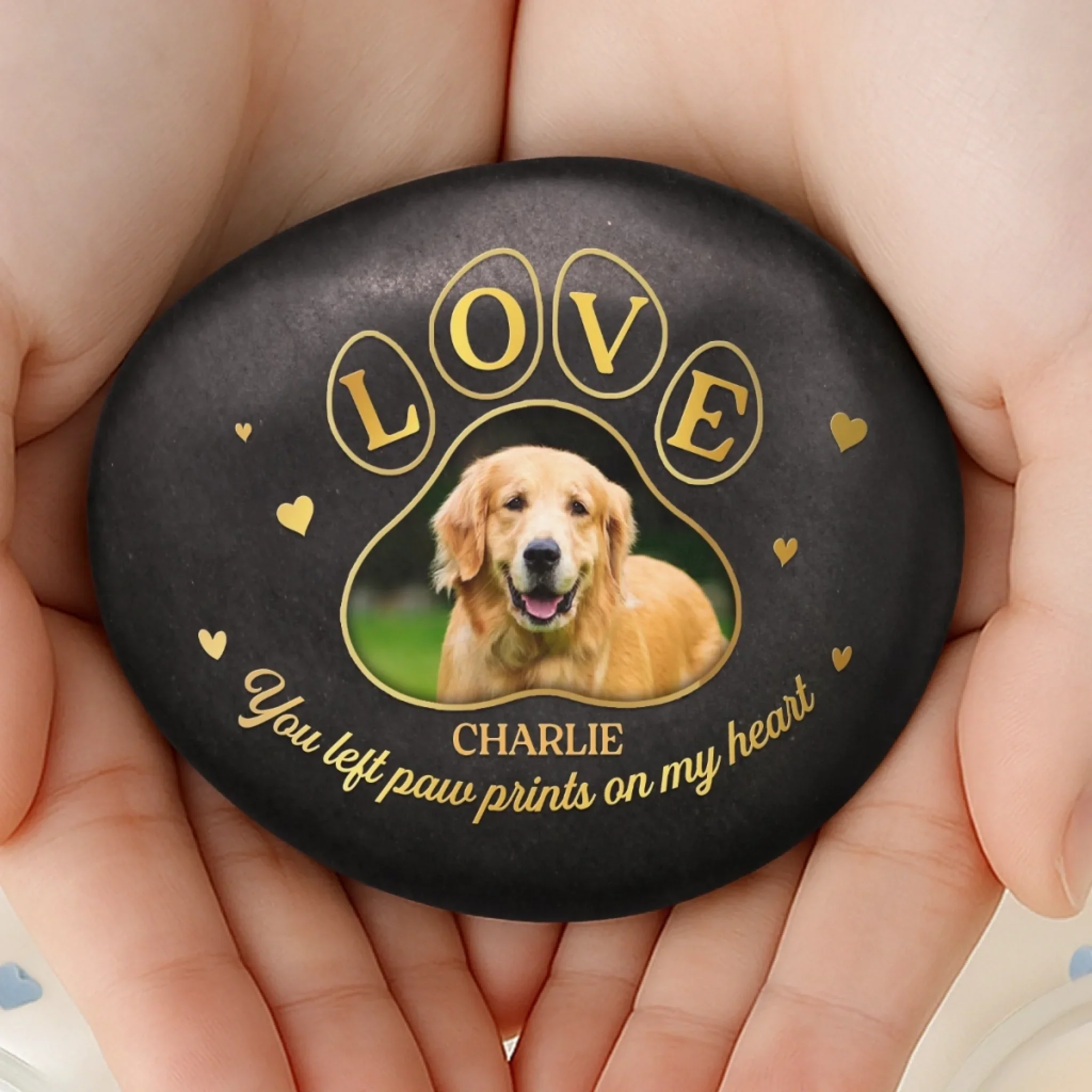 Custom Photo Printed Rock - Personalized Pet Memorial Gifts For Dogs, Cats - Forever In Our Hearts - Robaser