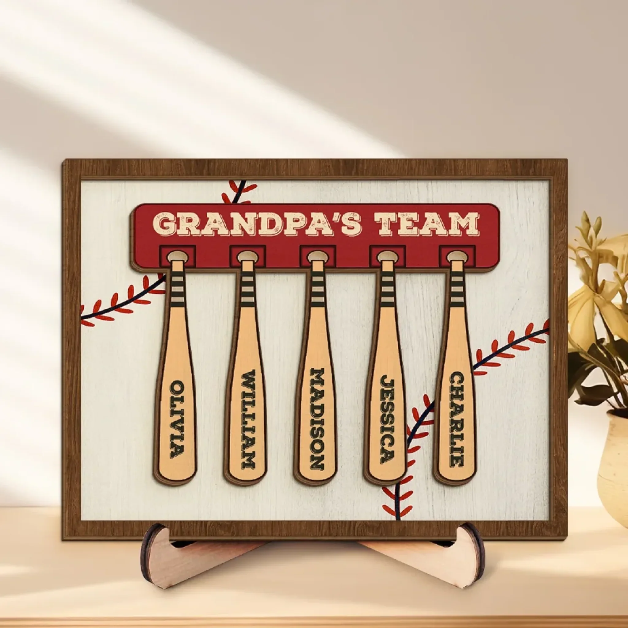 His Team, His Pride - Family Personalized Custom 2-Layered Wooden Plaque With Stand - Father's Day, Gift For Dad, Grandpa, Sport Lovers, Sport Players - Robaser