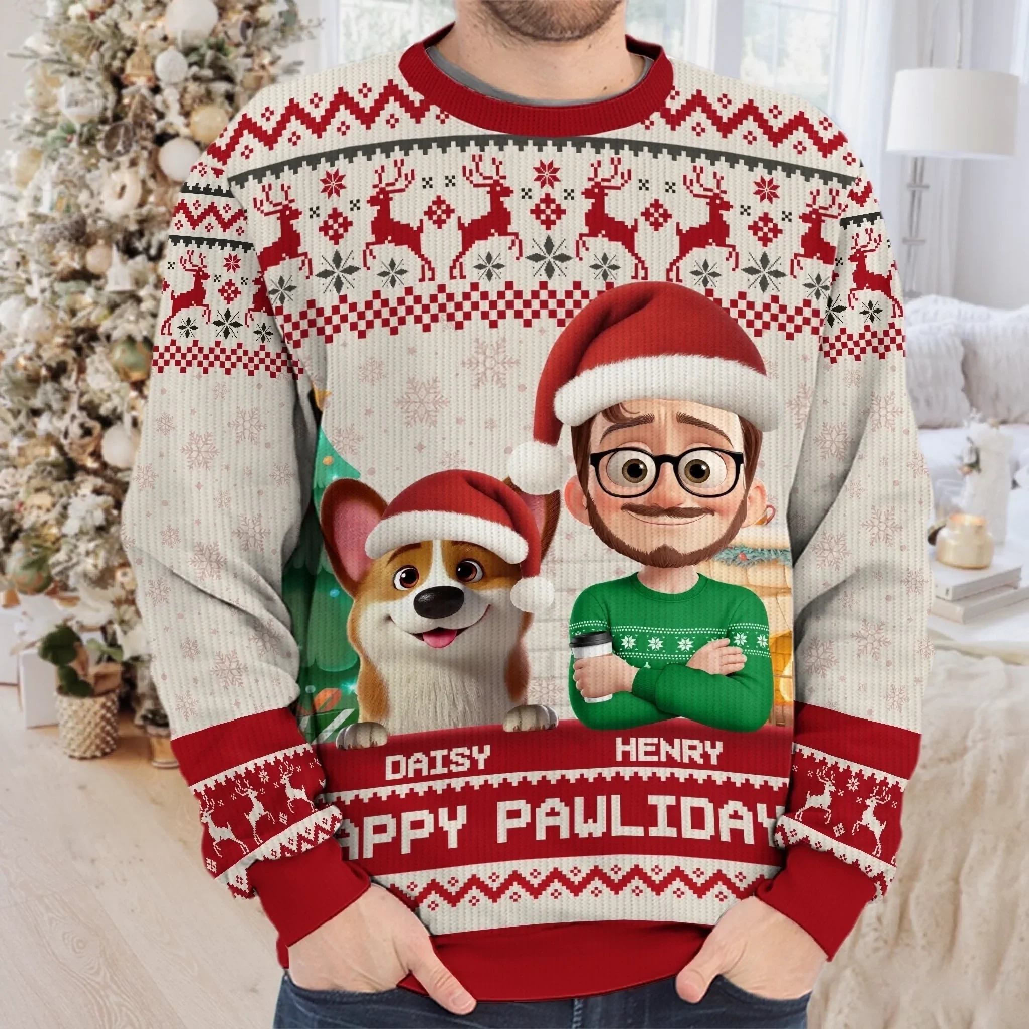 Custom Unisex Ugly Sweatshirt - Personalized  Christmas Birthday Gifts For Dog Lovers, Dog Dad And Mom - Santa Paws Is Coming To Town - Robaser